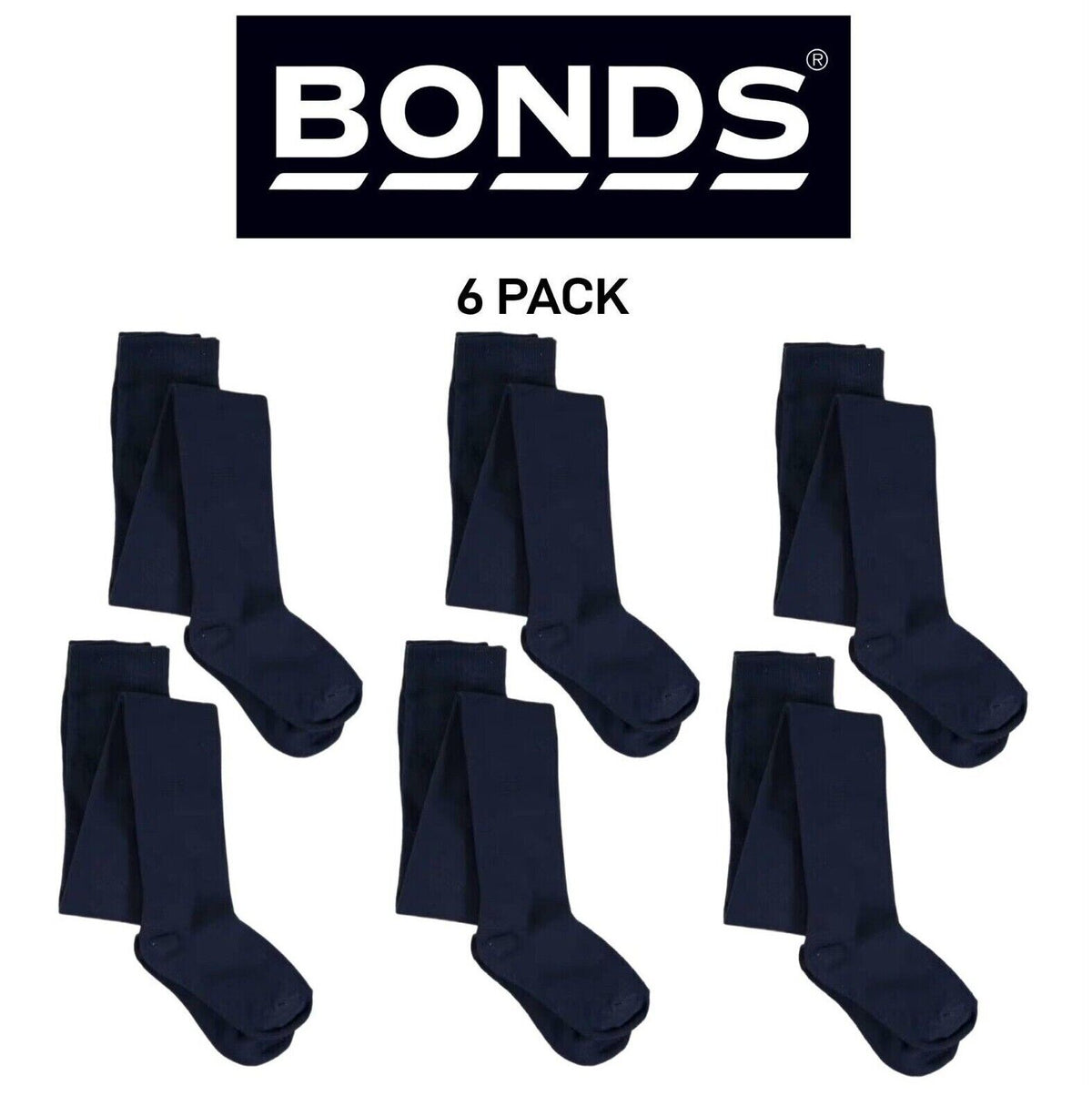 Bonds Kids School Tights Lycra Soft Waistband for Comfort Durable 6 Pack R6312N