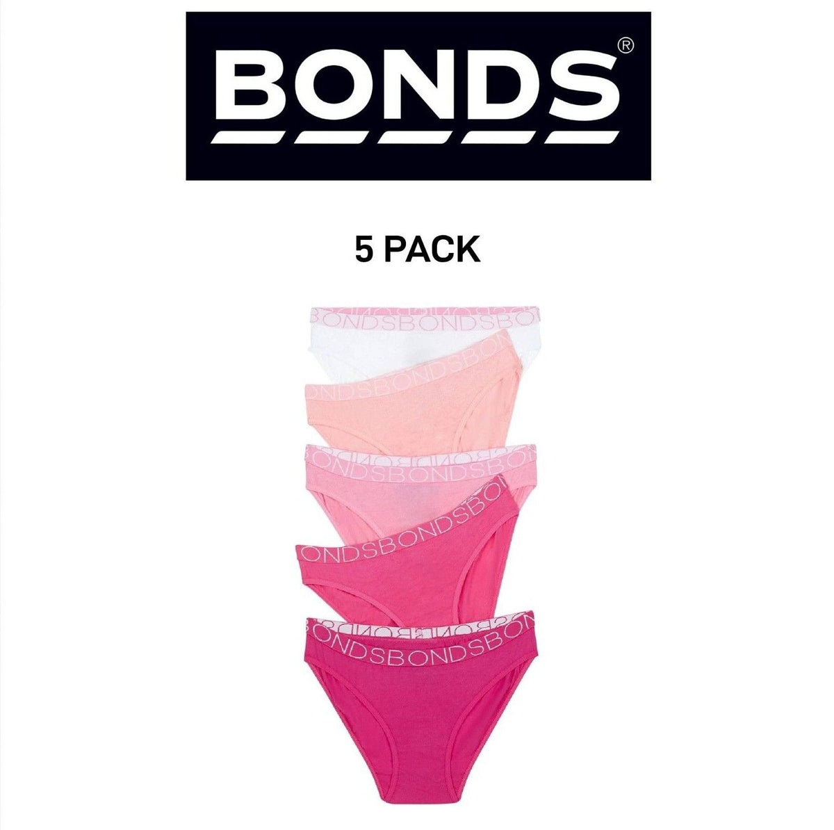 Bonds Girls Bikini Comfy Flexible Coverage Lightweight Breathable 5 Pack UWCE5A