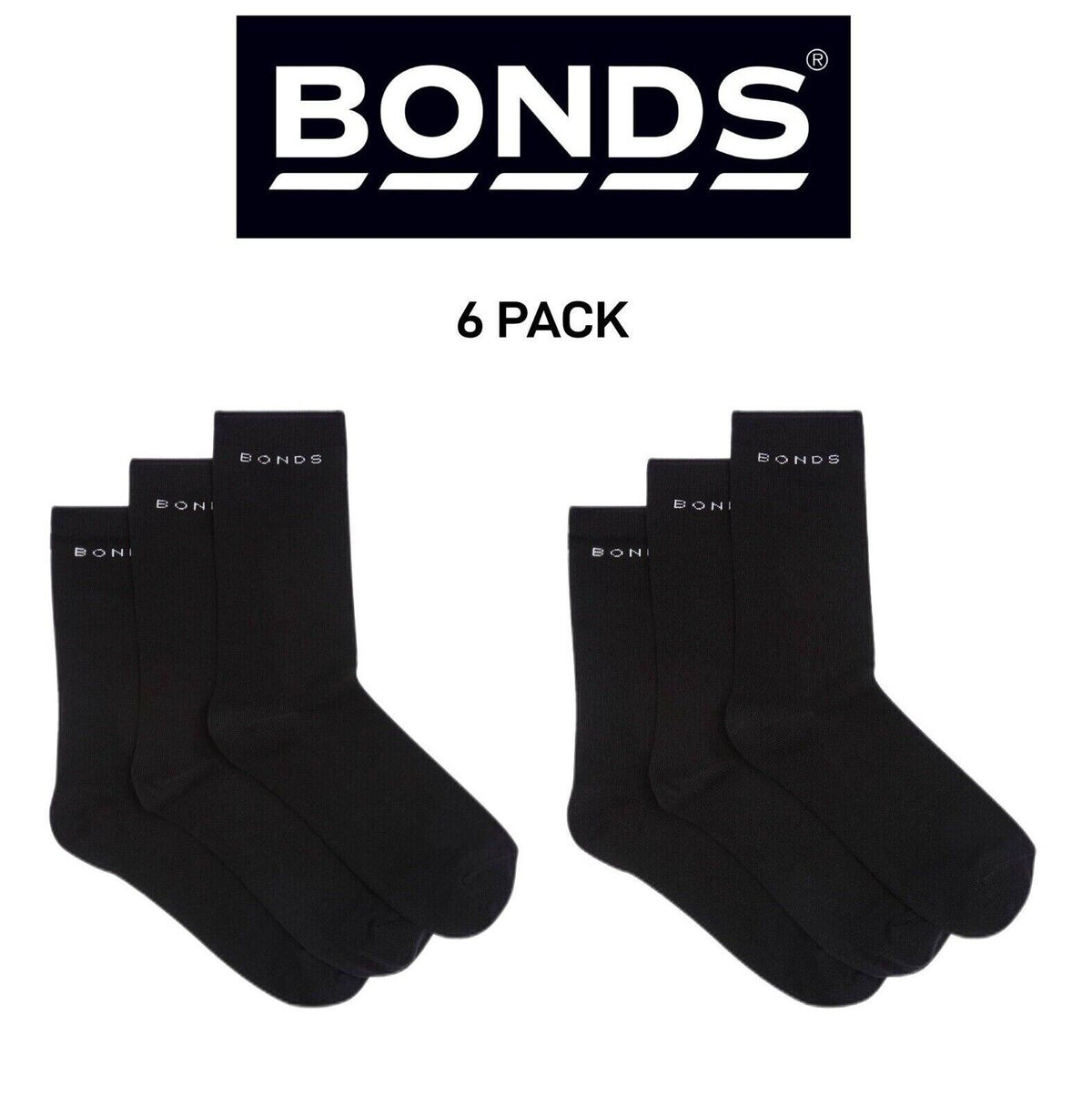 Bonds Mens Australian cotton Crew Sock Soft Reinforced Heel & Toe 6 Pack SYFK3N