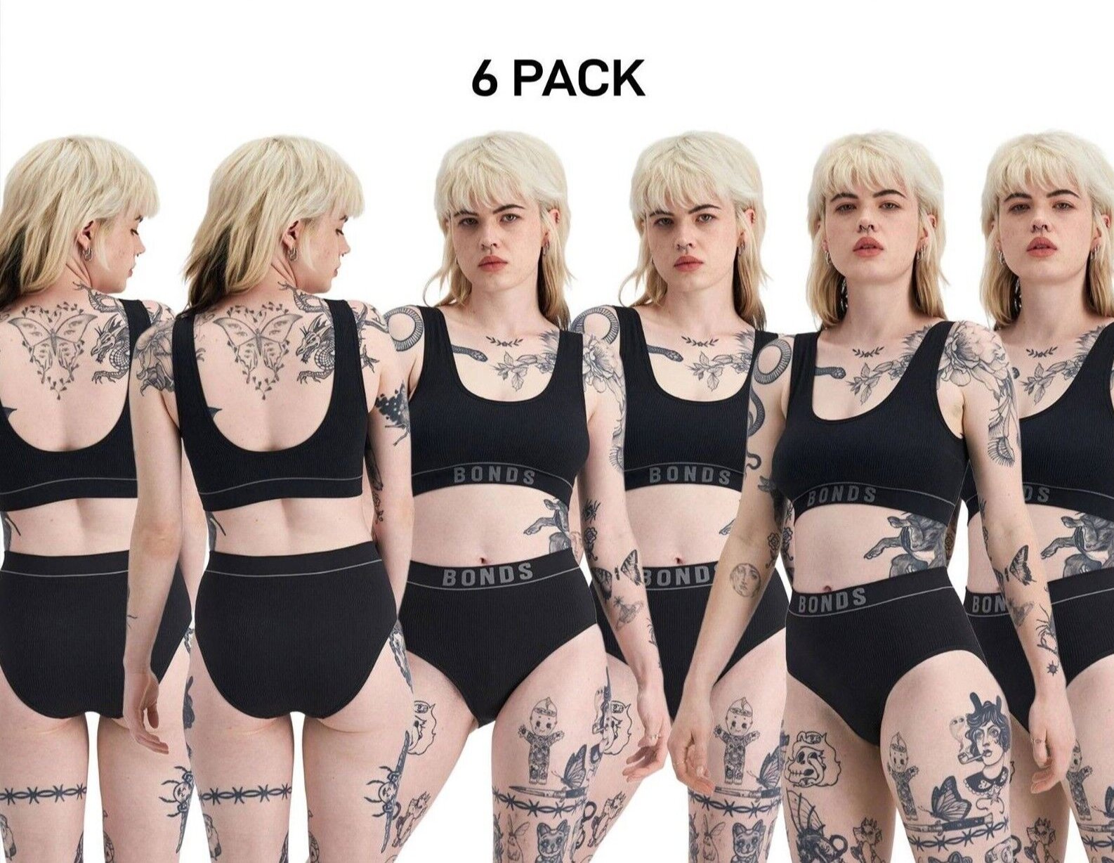 Bonds Womens Retro Rib Seamless Hi Hi Bikini High Waist & High Leg 6 Pack WU8FT