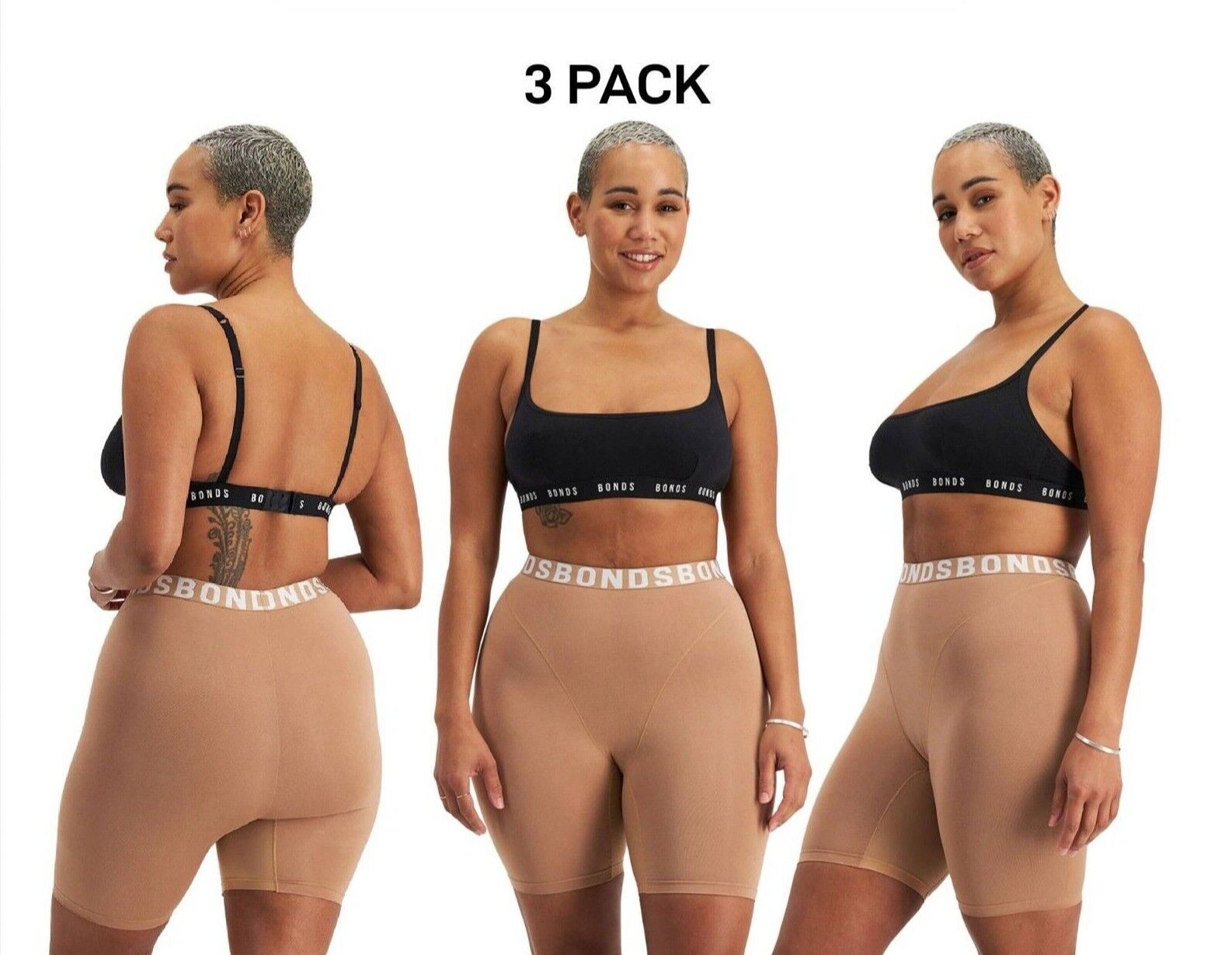 Bonds Womens Chafe Off Short Ultimate Thigh Saver Chafe Off Panel 3 Pack WR4P