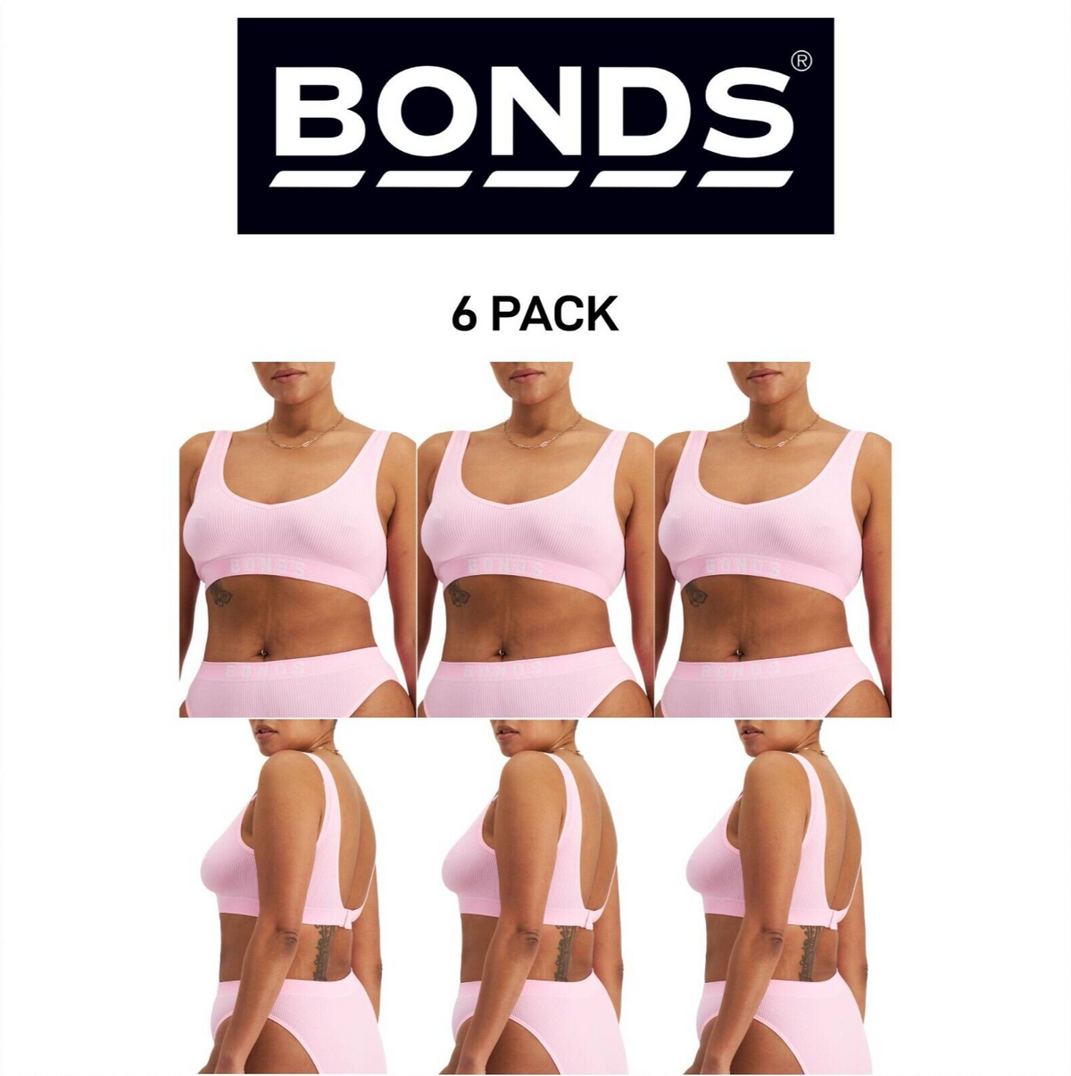 Bonds Womens Retro Rib Deep V Crop Super Stretch & Ultimate Comfort 6 Pack WU8DA