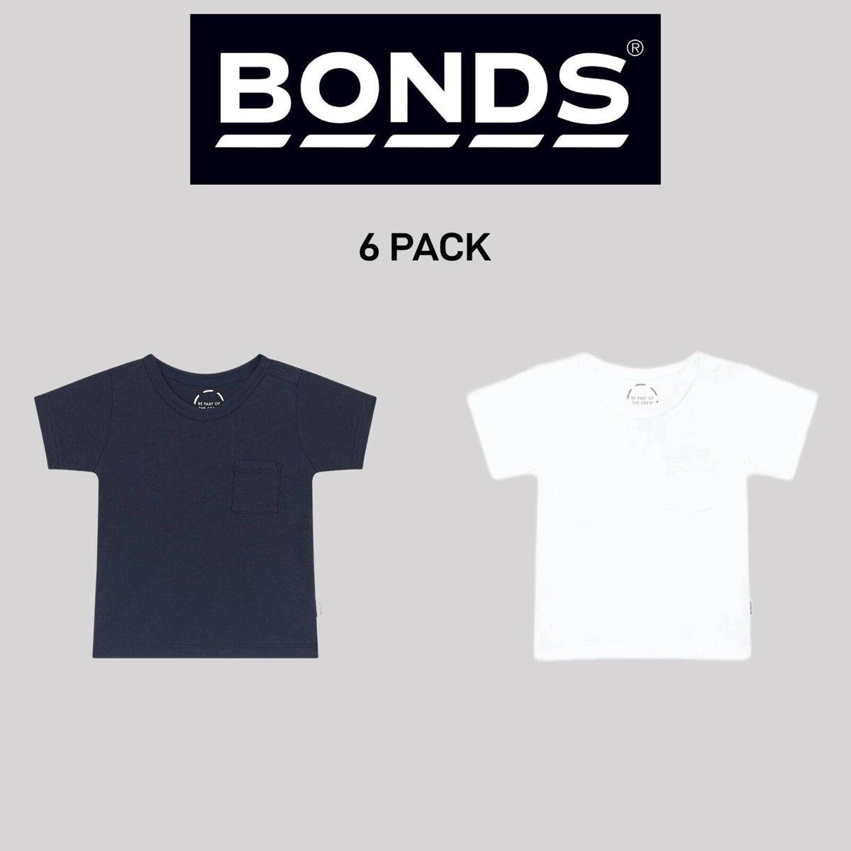 Bonds Baby Short Sleeve Crew Tee Ultimate Lightweight Soft Cotton 6 Pack KVRHA