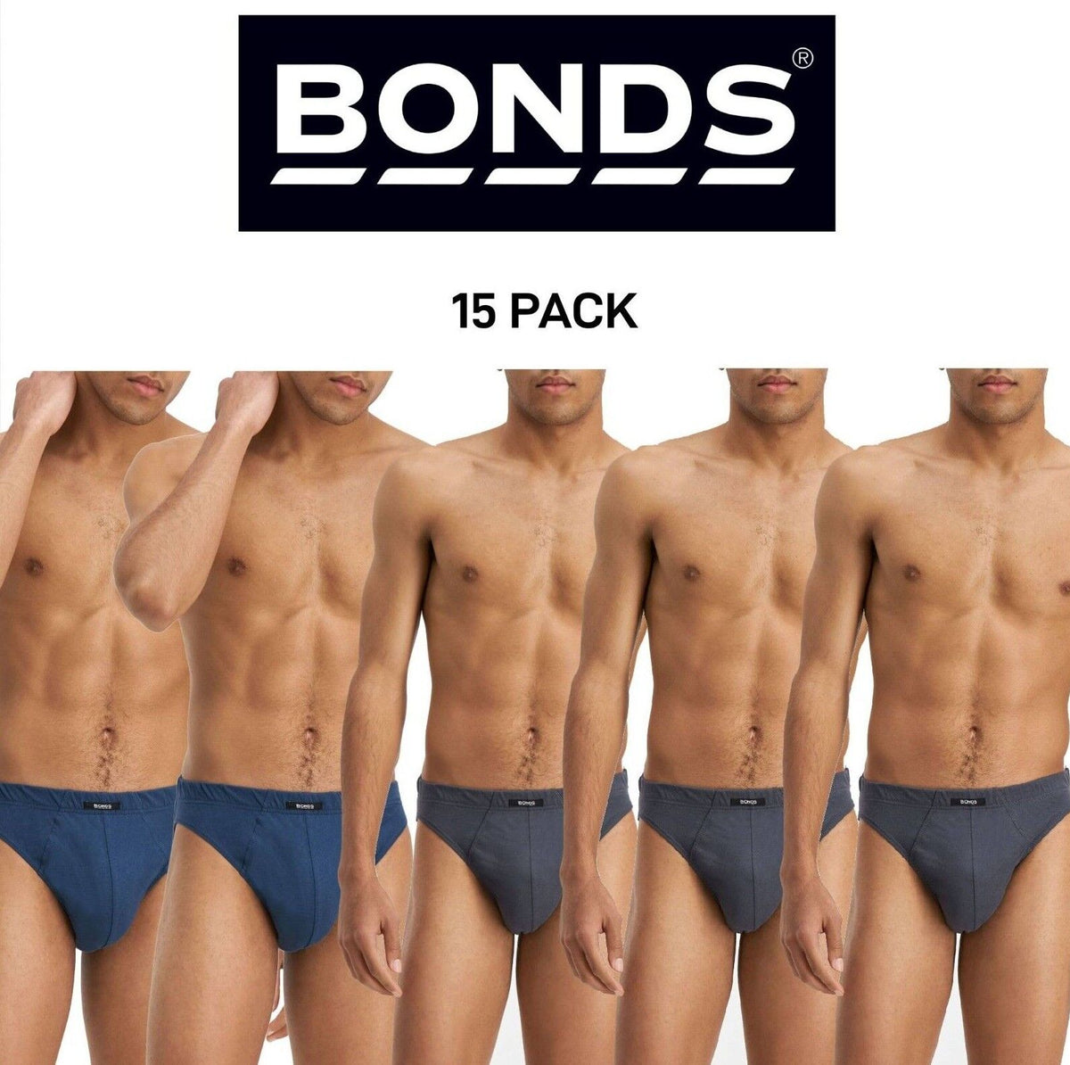 Bonds Mens Action Briefs Underwear Soft Cotton & Encased Elastic 15 Pack M8OS5I
