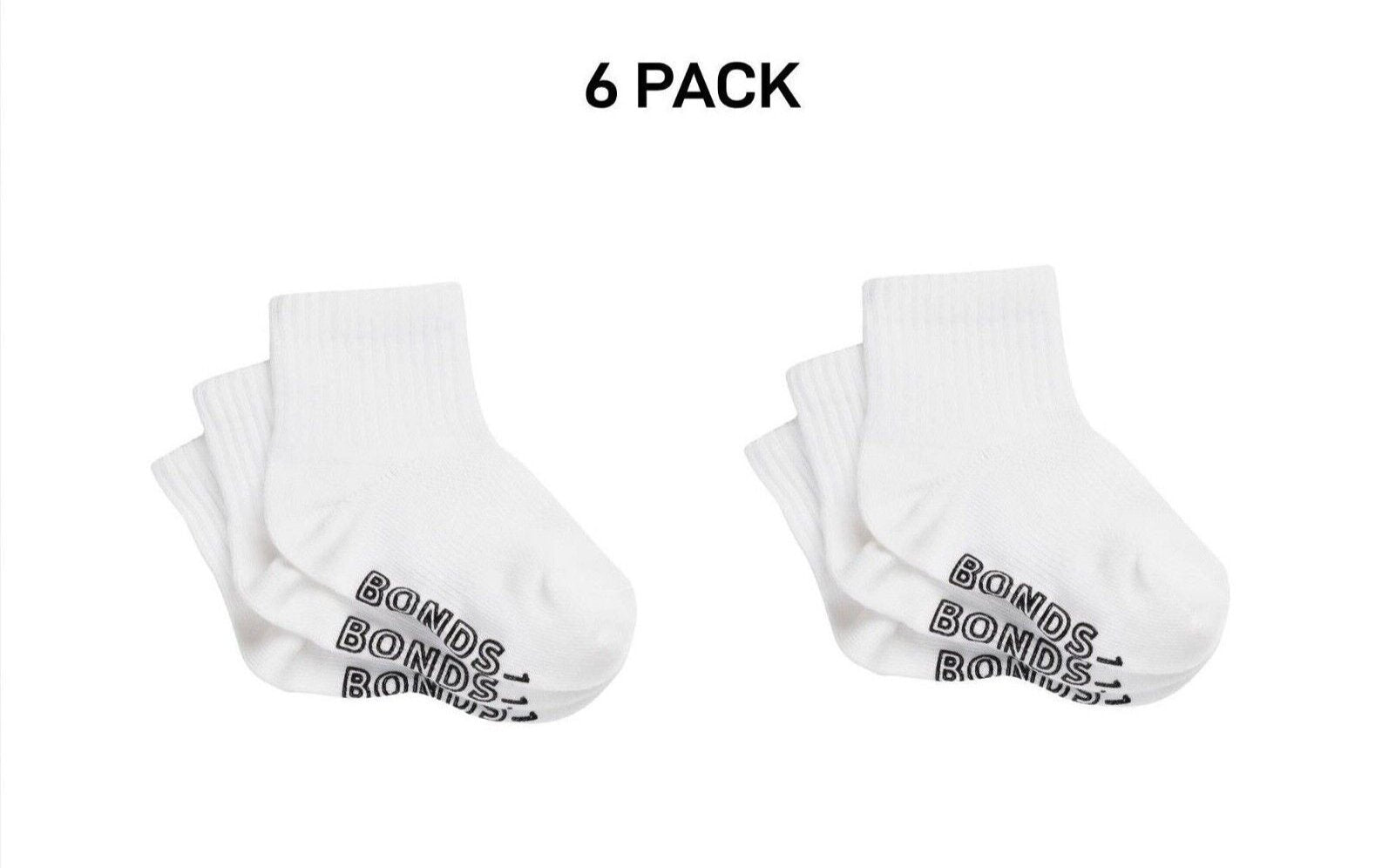 Bonds Baby Lightweight Quarter Crew Sock Comfy Cotton Grip Soles 6 Pack RXU83N