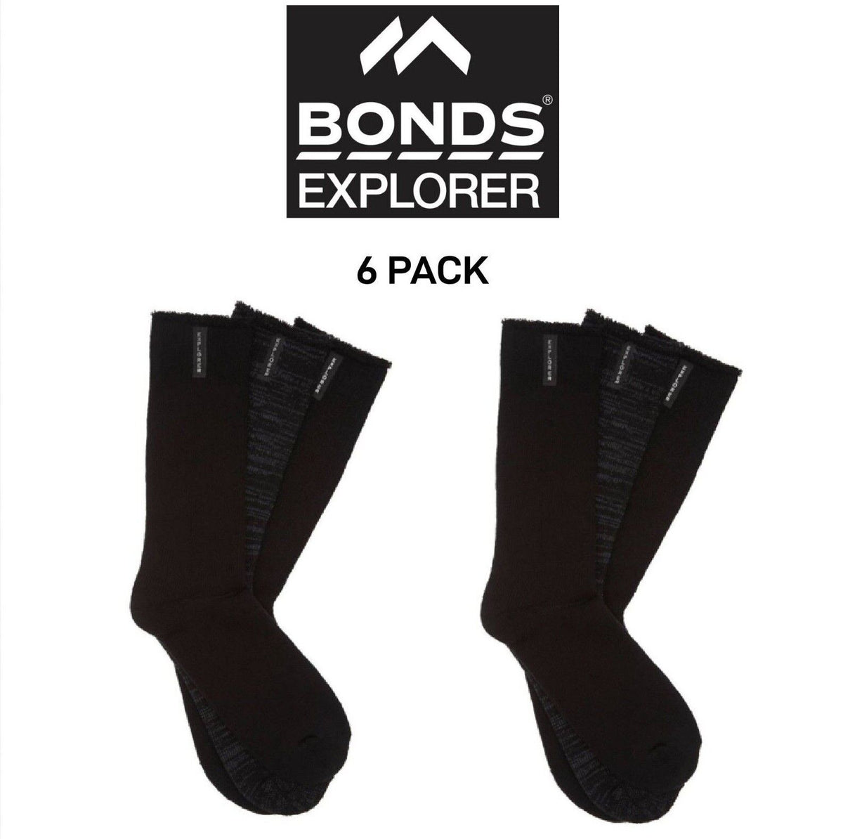 Bonds Mens Explorer Original Wool Crew Socks Padding Soles 6 Pack SYVW3W