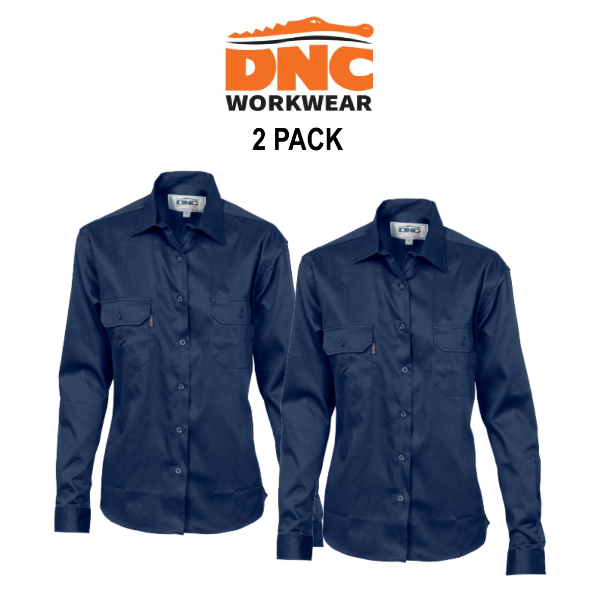 DNC Workwear 2 Pack Ladies Cotton Drill Work Shirt Long Sleeve Casual Work 3232