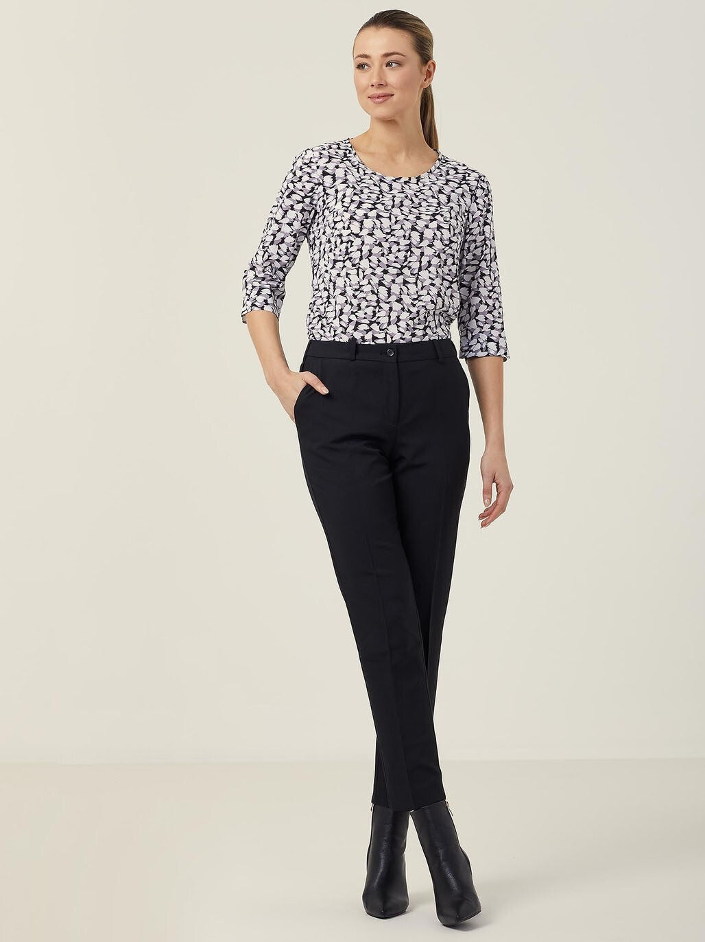 NNT Womens Antibacterial Petal Print 3/4 Sleeve Top Grey CATUFN