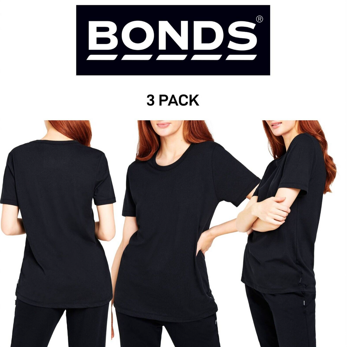Bonds Womens Core Crew Tee Cotton T-Shirt Crew Neck Relaxed Tee 3 Pack CUJGI