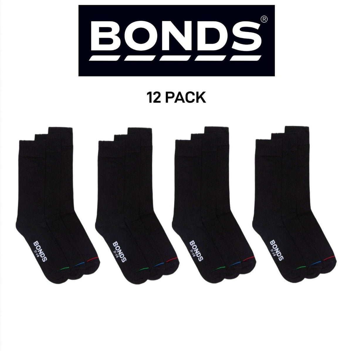 Bonds Mens Oxford Crew Socks Soft Cotton Comfy High Ribbed Ankle 12 Pack S8471N