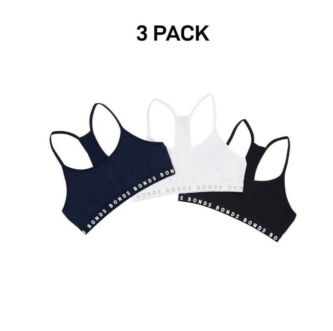 Bonds Girl Hipster Racer Crop Non-Slip Strap Racerback Shape Bra 3 Pack UWPT3A