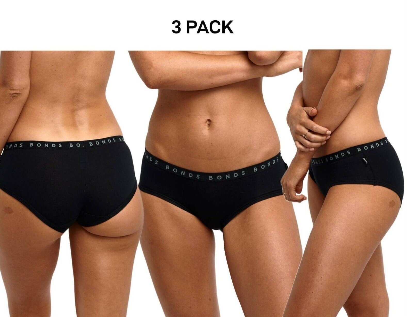 Bonds Womens Hipster Boyleg Soft Cotton Flattering Low Leg Line 3 Pack WUFMA