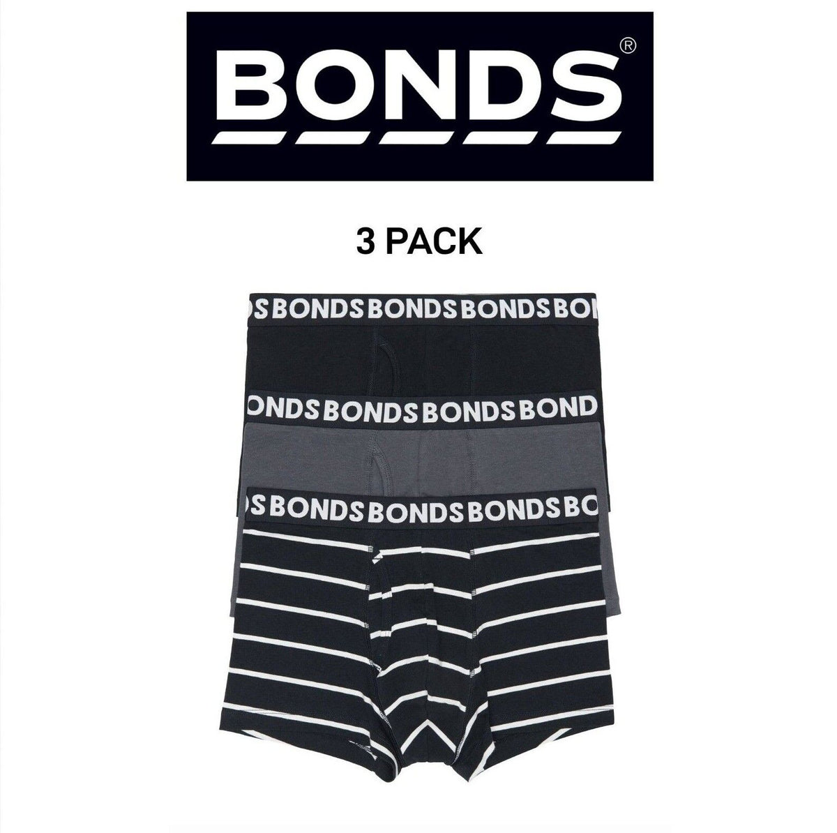 Bonds Mens Everyday Trunks Convenience Comfort & Value Underwear 3 Pack MWQ33A