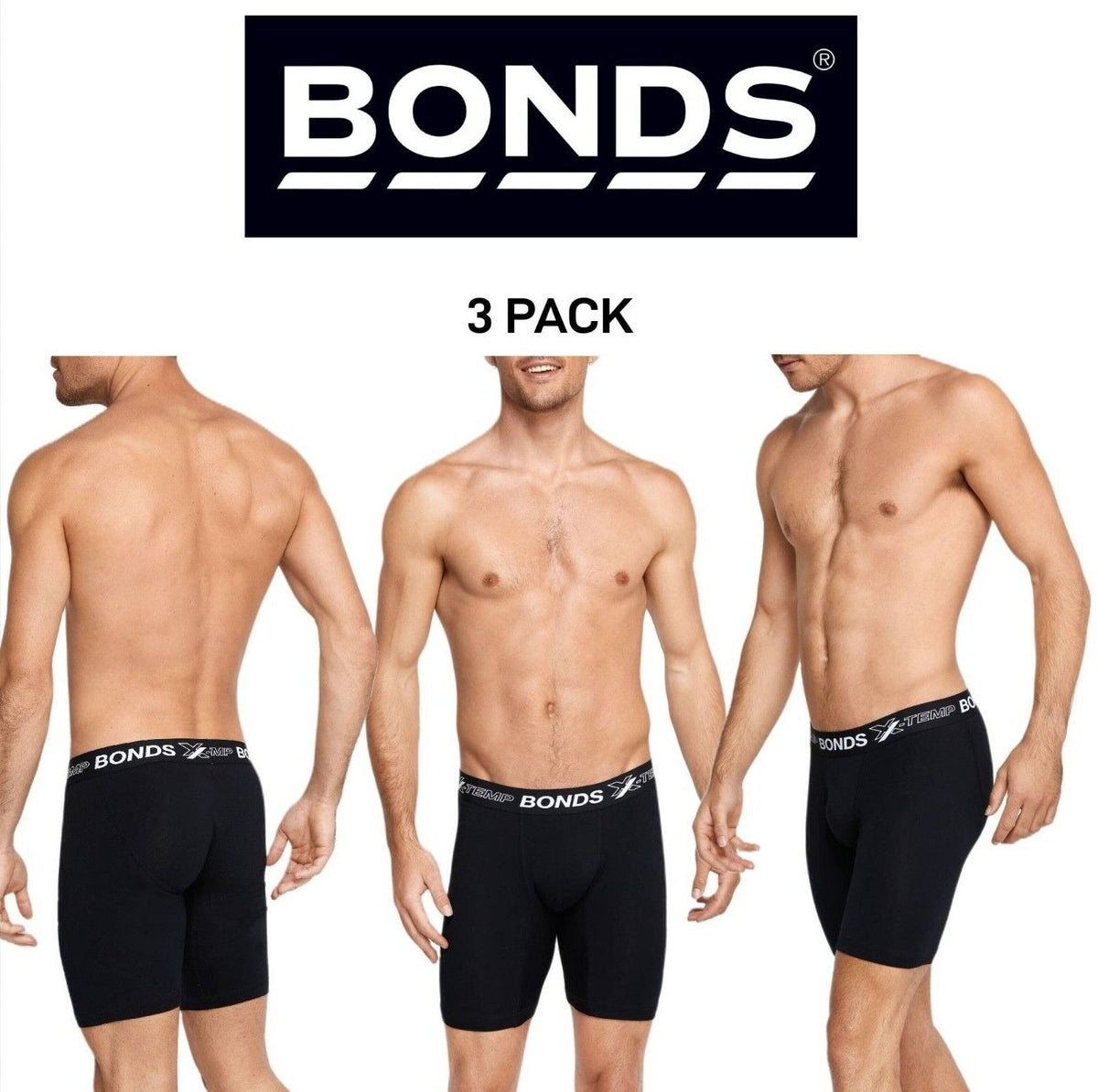 Bonds Mens X-Temp Long Trunk Stretchable Wide Waistband Flat Seams 3 Pack MXEHA