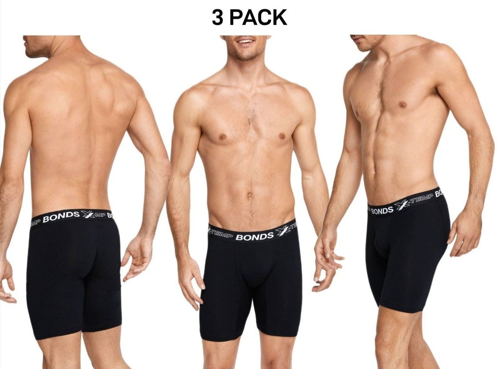 Bonds Mens X-Temp Long Trunk Stretchable Wide Waistband Flat Seams 3 Pack MXEHA