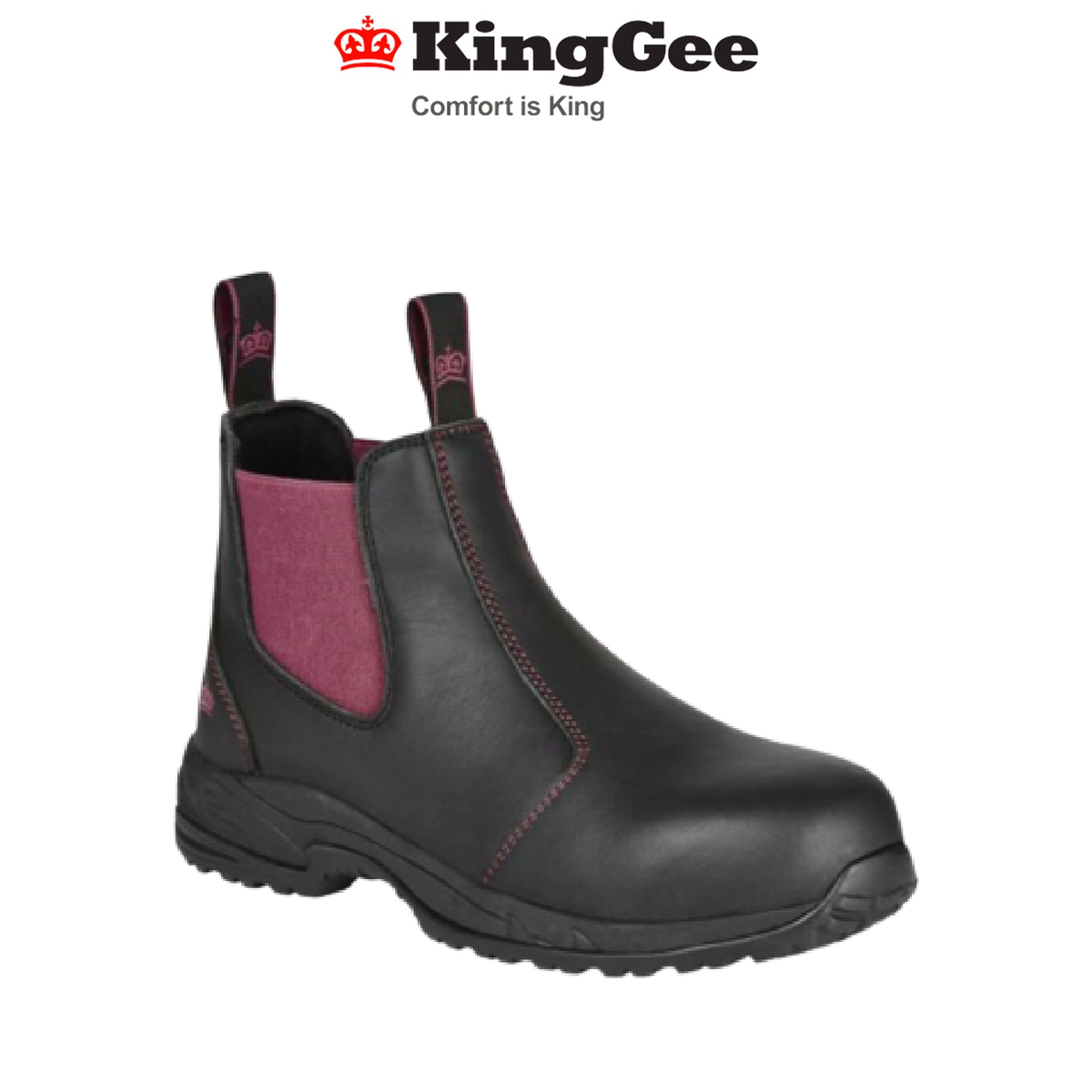 Womens KingGee Tradie Pull Up Work Boots Full Leather Safety Toe Black K27390