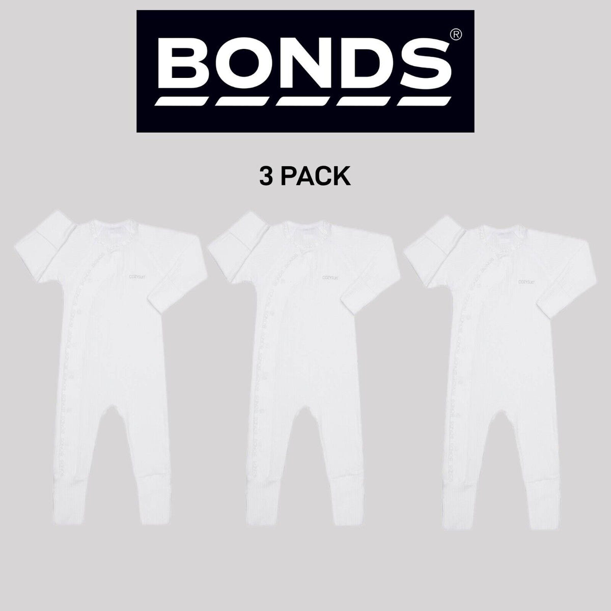 Bonds Baby Pointelle Cozysuit Branded Elastic Trim Aussie Cotton 3 Pack BXGGA