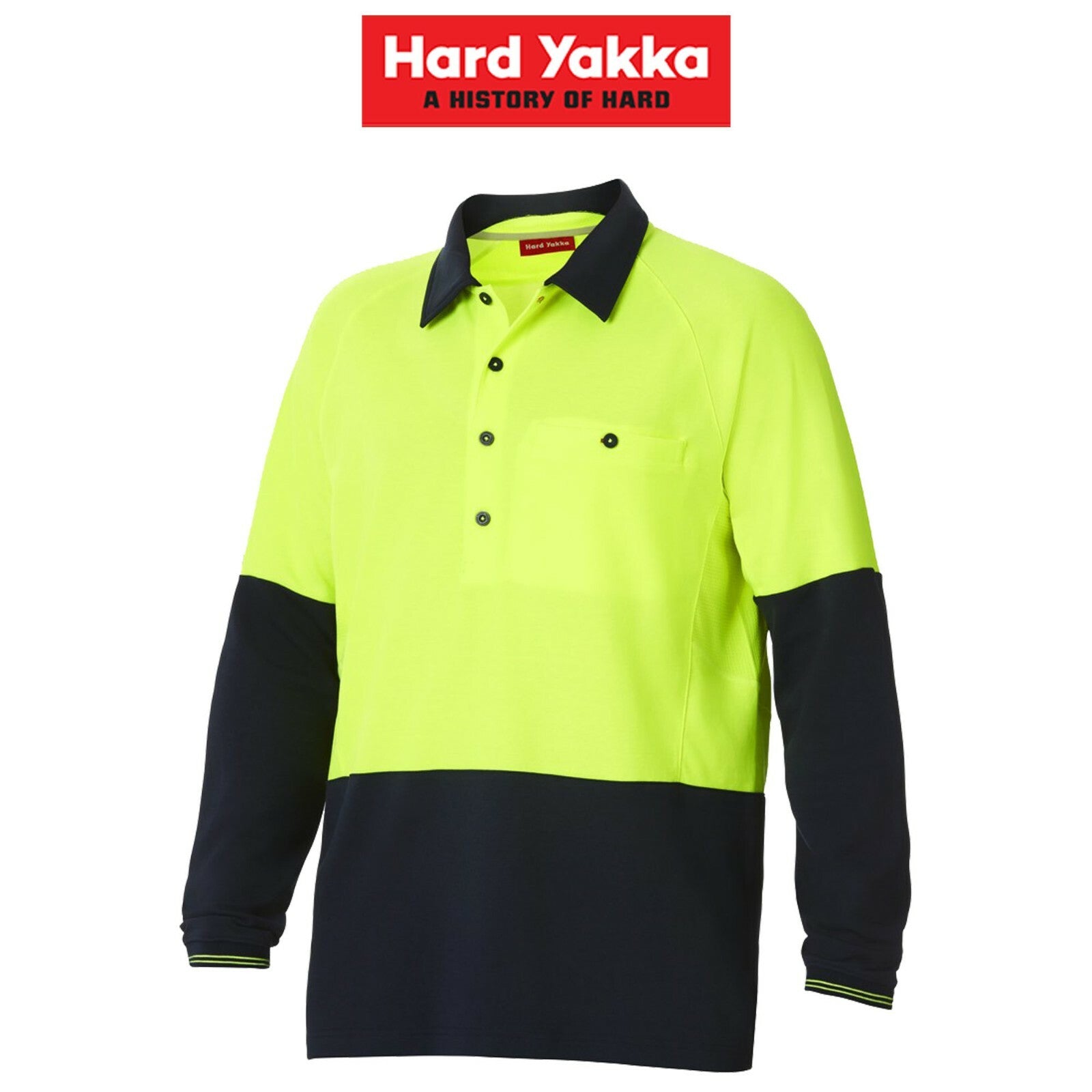 Mens Hard Yakka Koolgear Hi-Vis 2 Toned Long Sleeve Vent Polo Shirt Work Y11389