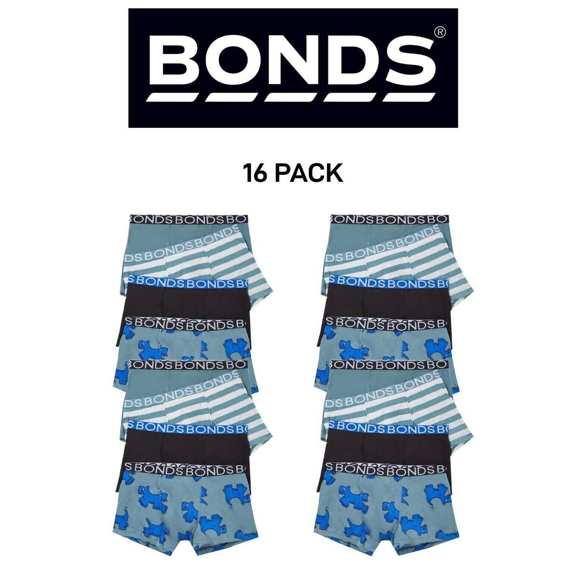 Bonds Boys Trunk Supportive Pouch with Comfy Coverage and Elastic 16 Pack UWCF4A