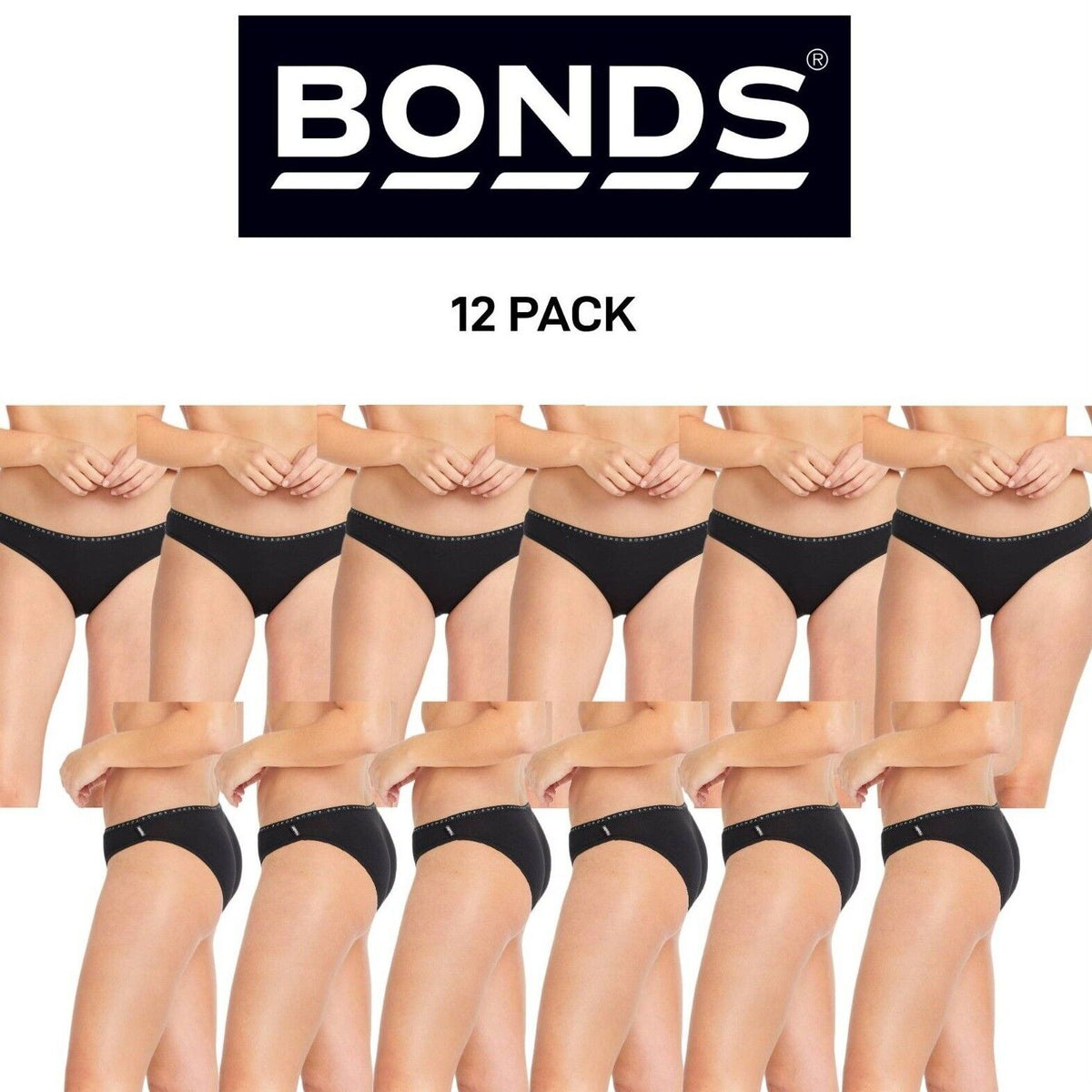 Bonds Womens Hipster Bikini Soft Cotton Low Rise Stretchy Waist 12 Pack WUFNA