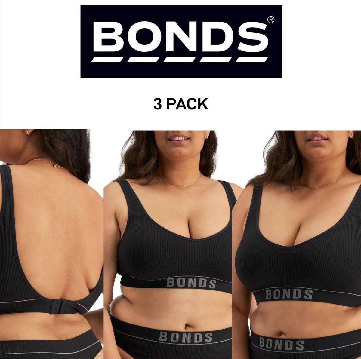Bonds Womens Retro Rib Deep V Crop Seamless Styling and Softness 3 Pack WU8DA