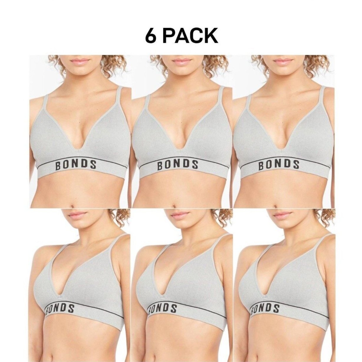 Bonds Womens Retro Rib Wirefree Tee Bra Comfortable & Stretchable 6 Pack YXF7Y