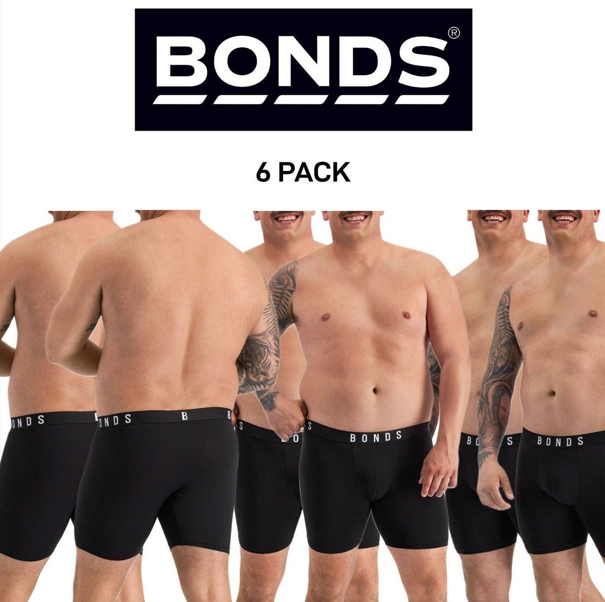 Bonds Mens Originals Mid Trunk Soft Breathable Cotton for Comfort 6 Pack MXUKA