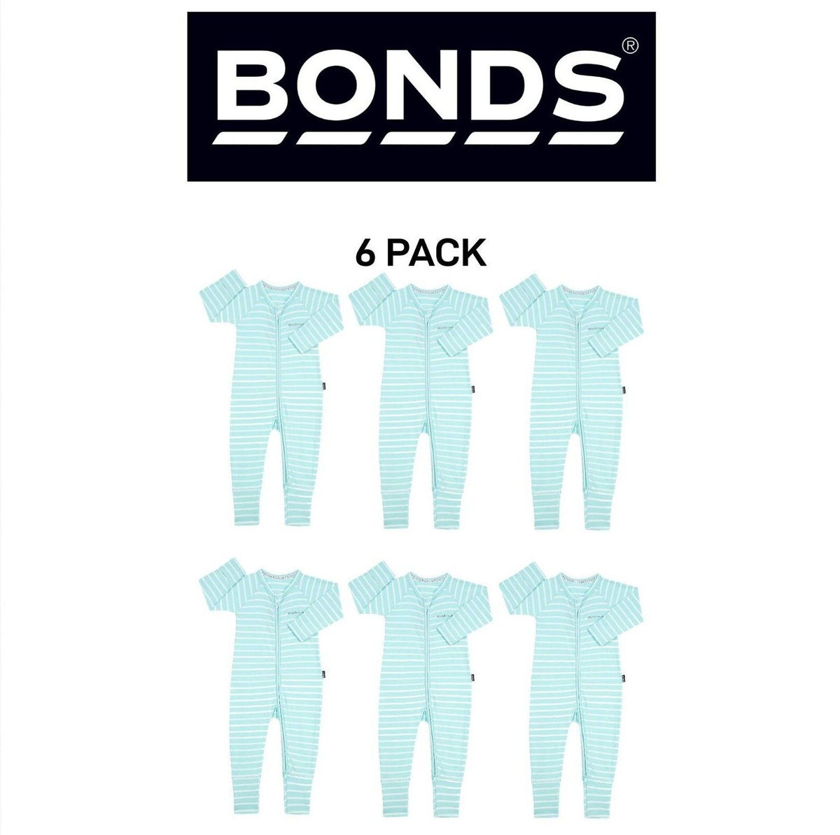 Bonds Baby Zip Wondersuit Soft Cosy Stretchy Fabric Logo Waistband 6 Pack BZDYA