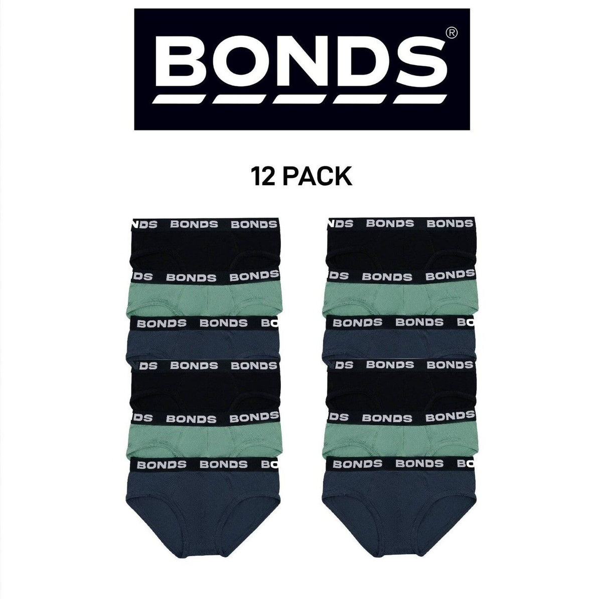 Bonds Mens Total Package Brief Moisture Wicks & Anti Chafe Panel 12 Pack MWF73A