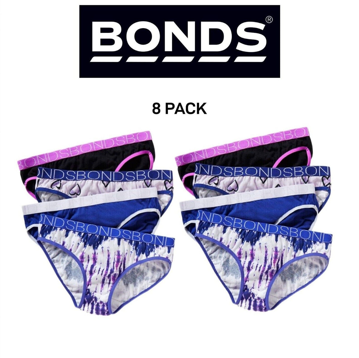Bonds Girls Bikini Soft Breathable Cotton Comfortable Coverage 8 Pack UXYH4A