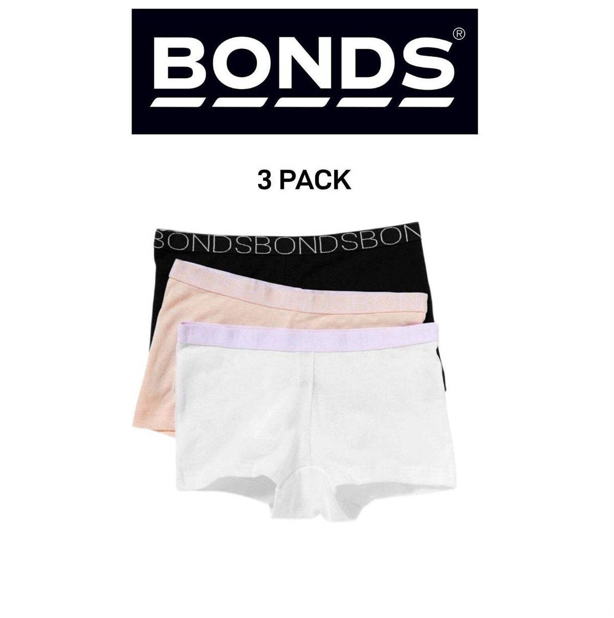 Bonds Girls Plain Shortie Ultra Soft Comfortable Cotton Durable 3 Pack UXRV3A