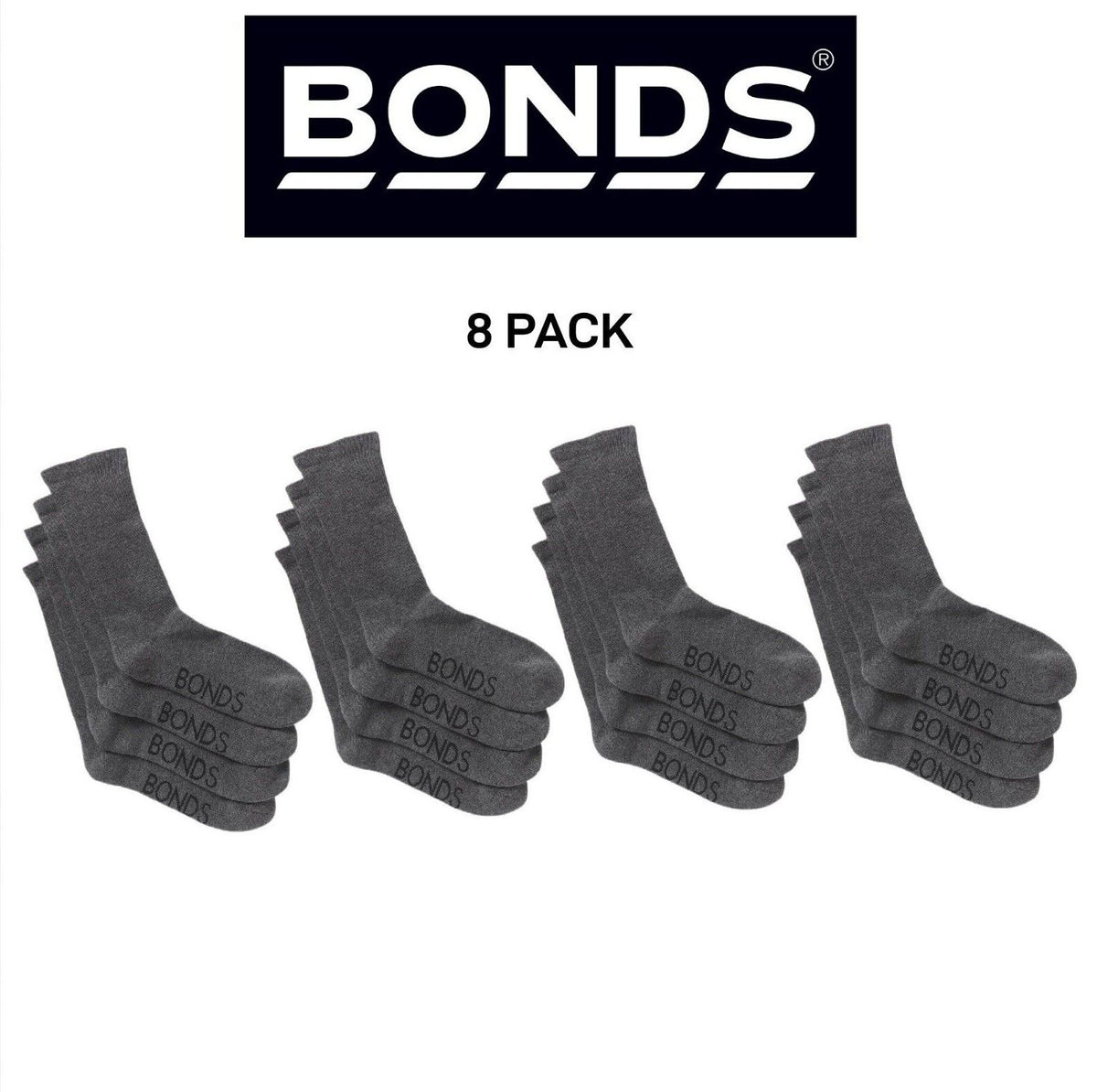 Bonds Mens Very Comfy Crew Socks Comfortable Cushioned Sole 8 Pack SZFP2N