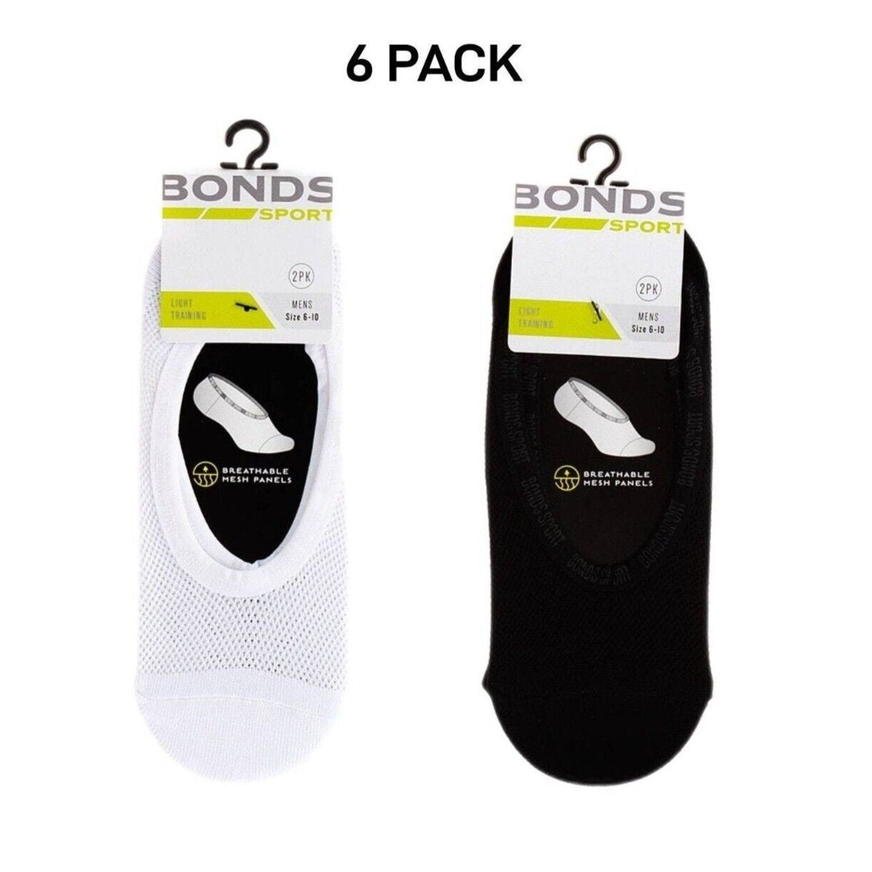 Bonds Mens Mesh Play Cool Footlet Socks Sport Active Running 6 Pack SYRU2N