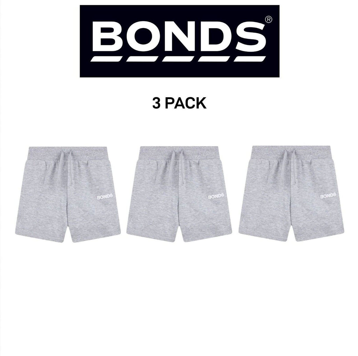 Bonds Kids Tech Sweats Short Lightweight Sporty Soft Rib Waistband 3 Pack KW93K