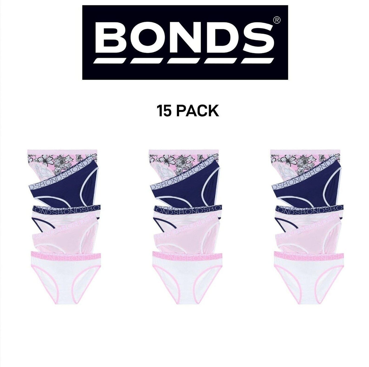 Bonds Girls Bikini Soft and Stretchy Perfect Everyday Coverage 15 Pack UWNV5A