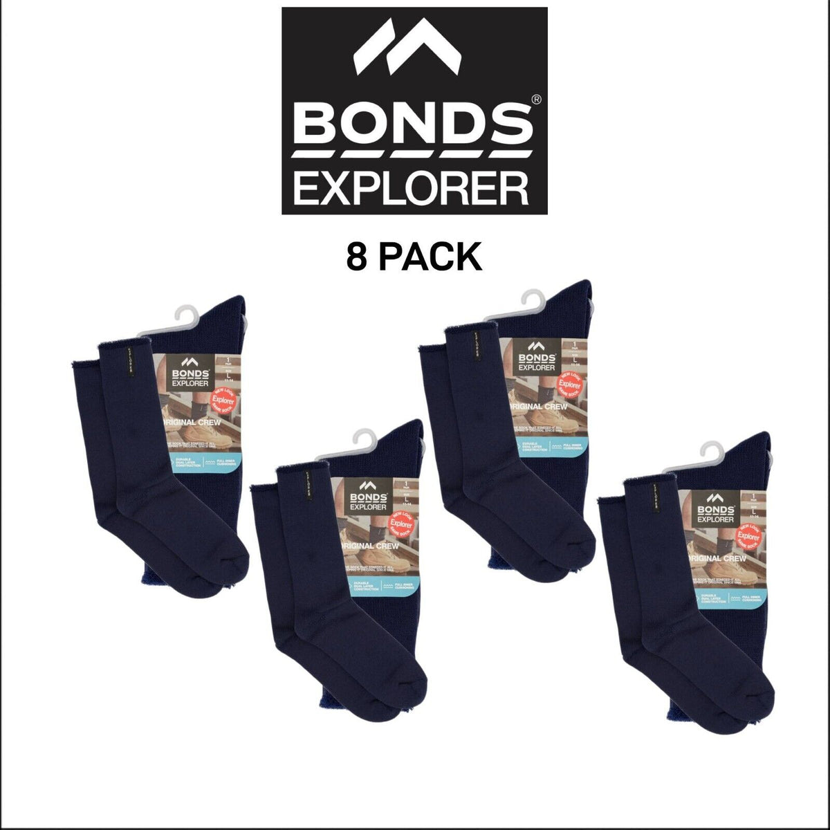 Bonds Explorer Original Wool Soft Cushioned Soles Sock 8 Pack SYNX2N