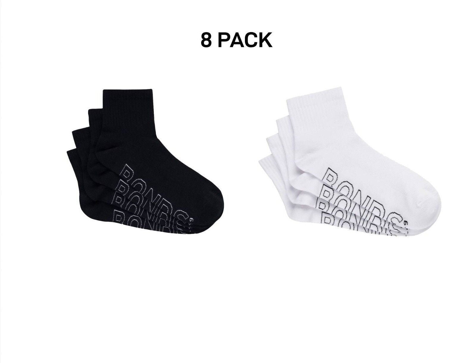 Bonds Mens Logo Lightweight Quarter Crew Comfy Aussie Cotton Sock 8 Pack SXMX4N