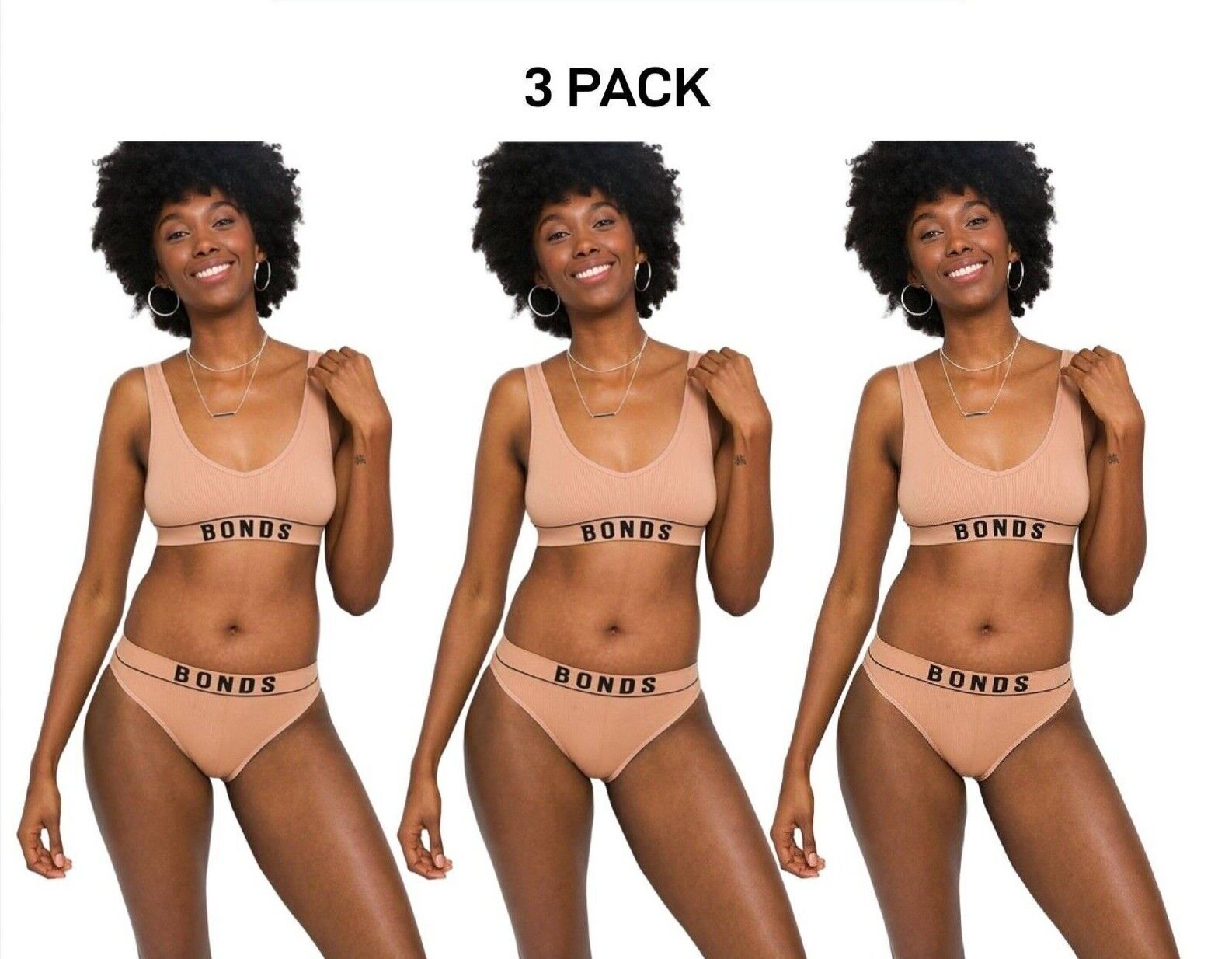 Bonds Womens Retro Rib Hi Leg Bikini Full Coverage Stretch Rib Knit 3 Pack WU8GT