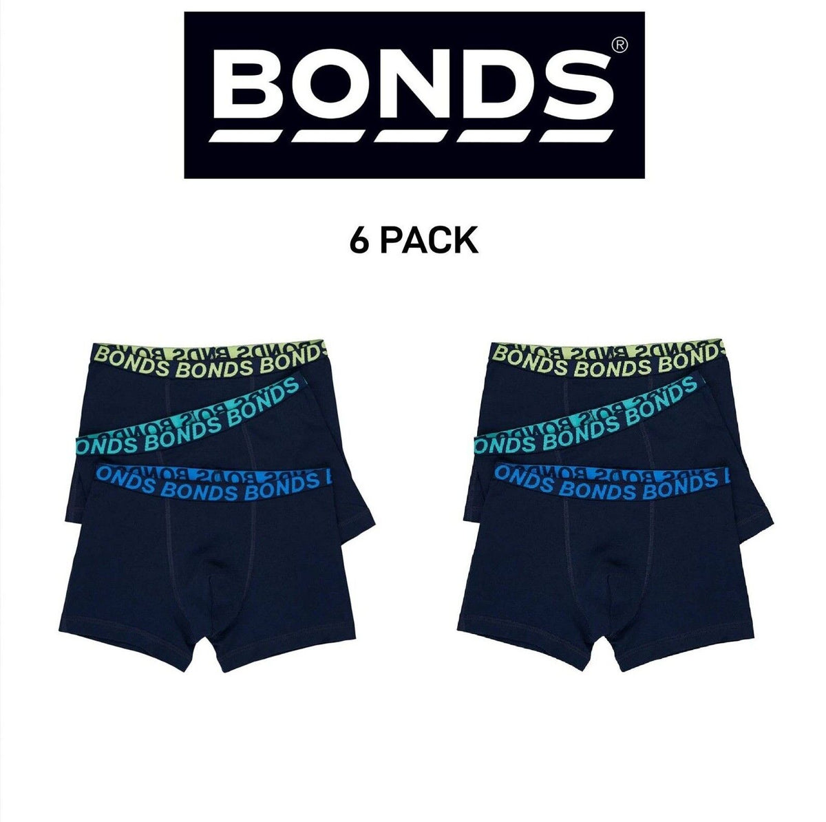 Bonds Boys Trunk Sport Moisture Wicking Cool & Dry Comfort Covered 6 Pack UWKN3A