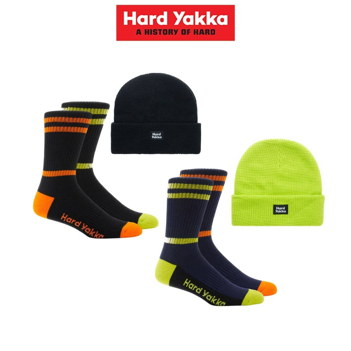 Hard Yakka Unisex 2 Pack Crew Sock Waffle Knit Beanie Bundle Pack Y20110