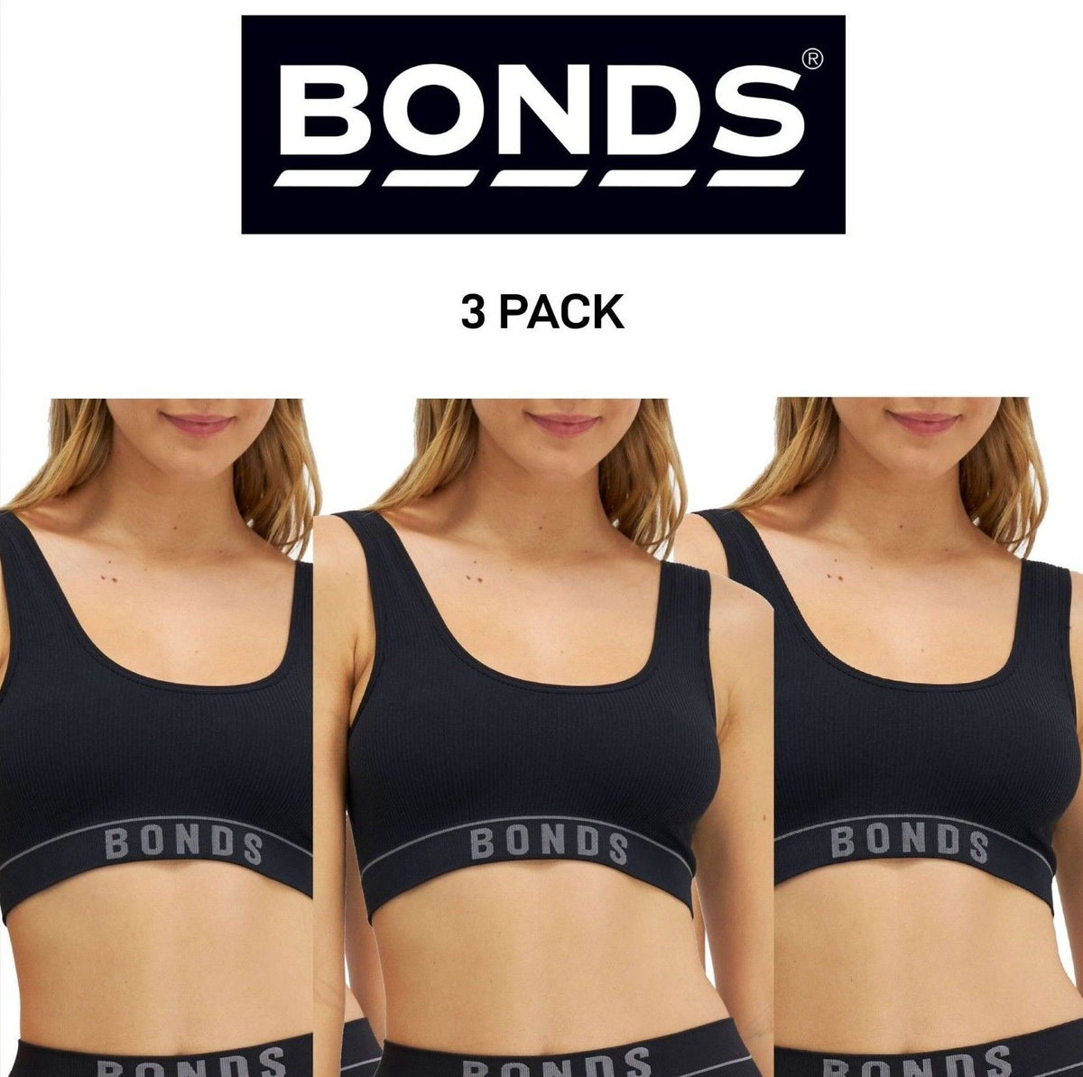 Bonds Womens Retro Rib Seamless Scoop Crop Soft and Stretchy Fabric 3 Pack WT44