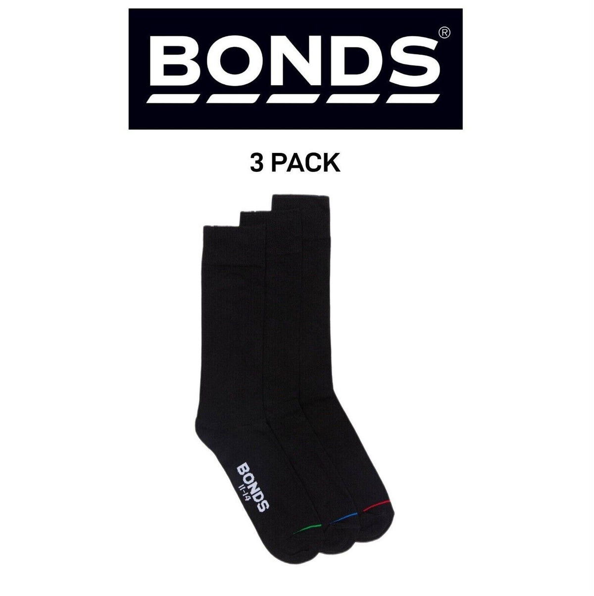 Bonds Mens Oxford Crew Socks Soft Cotton Comfy High Ribbed Ankle 3 Pack S8471N