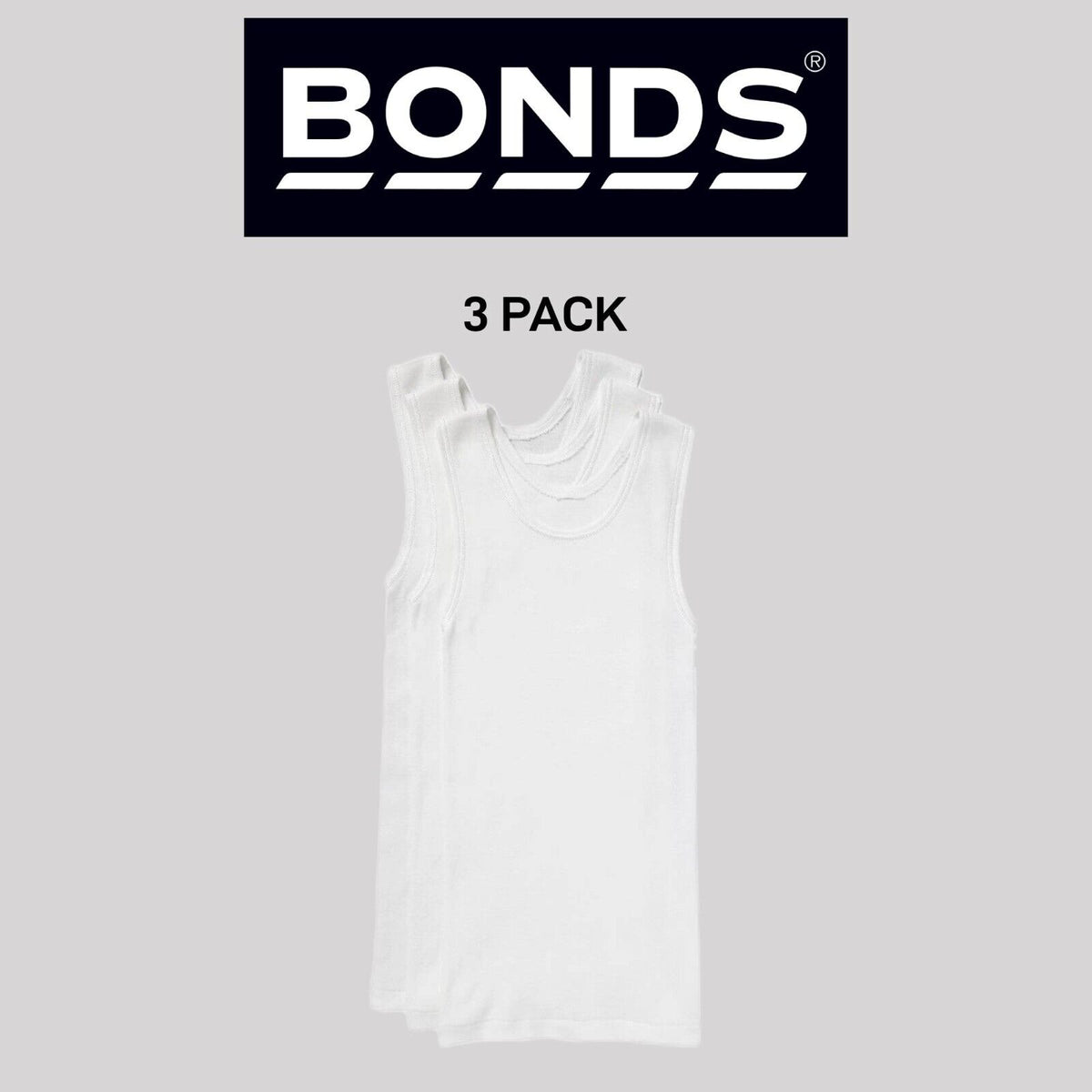 Bonds Boys New Chesty Vest Cotton Singlet Soft Comfort Cotton 3 Pack UYG33A