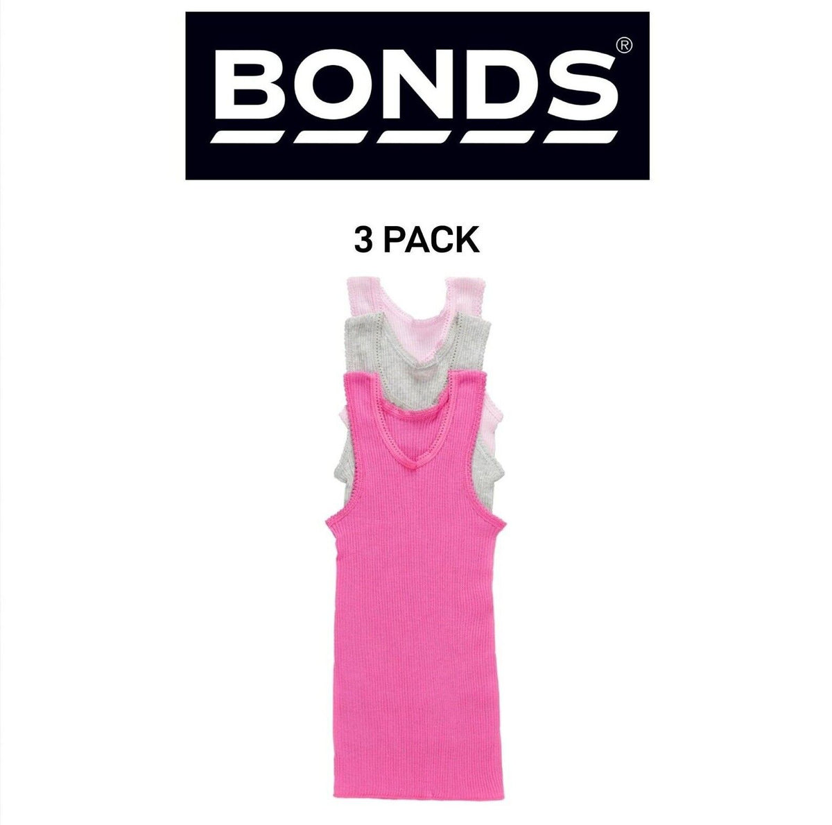 Bonds Baby Vest Ribbed Warmth Singlets Comfy Side Seamfree 3 Pack BXHNT