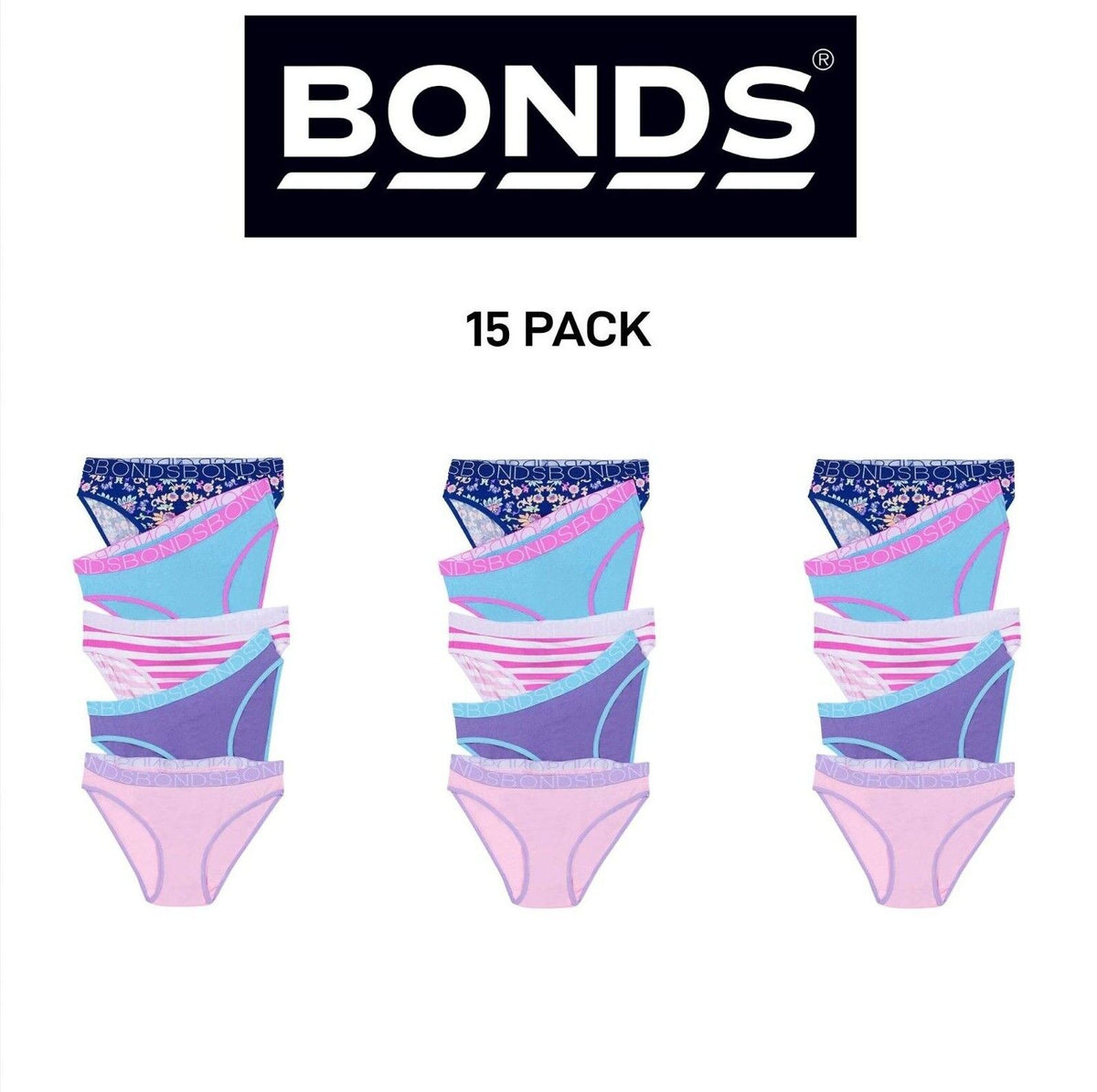 Bonds Girls Bikini Soft and Stretchy Perfect Everyday Coverage 15 Pack UWNV5A