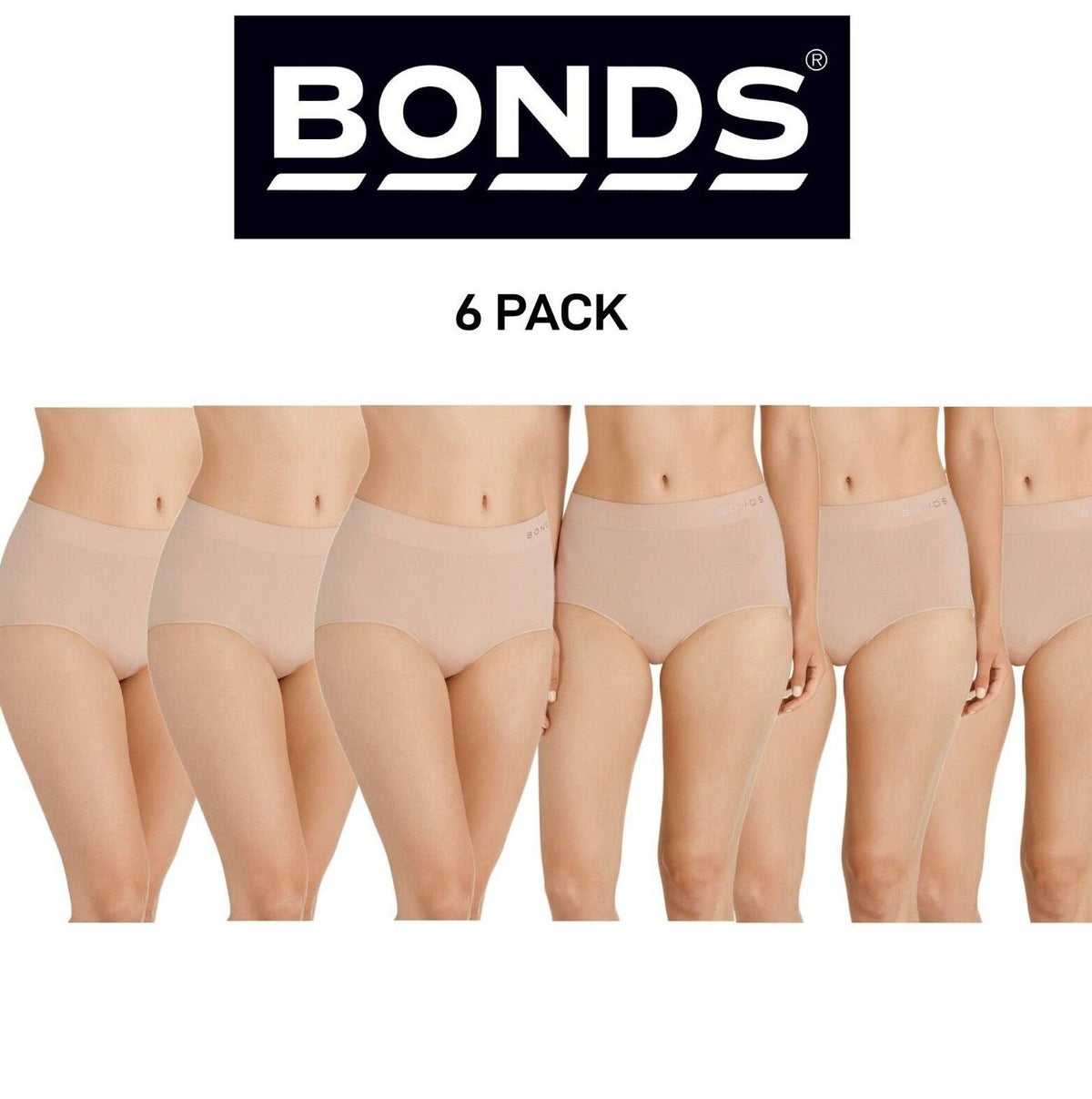 Bonds Womens Full Brief Seamless Comfortable Branded Waistband 6 Pack WWGAA