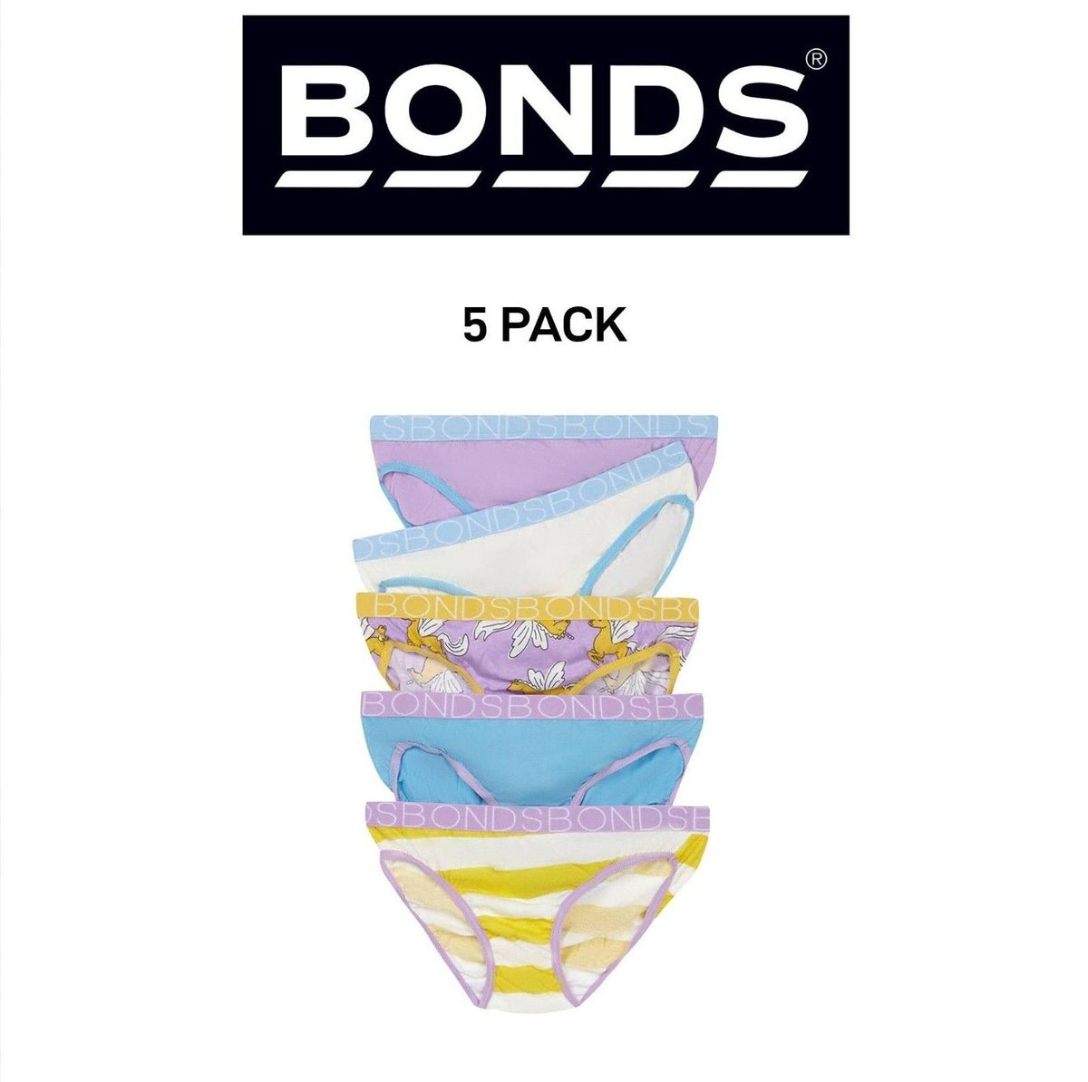 Bonds Girls Bikini Soft and Stretchy Perfect Everyday Coverage 5 Pack UWNV5A