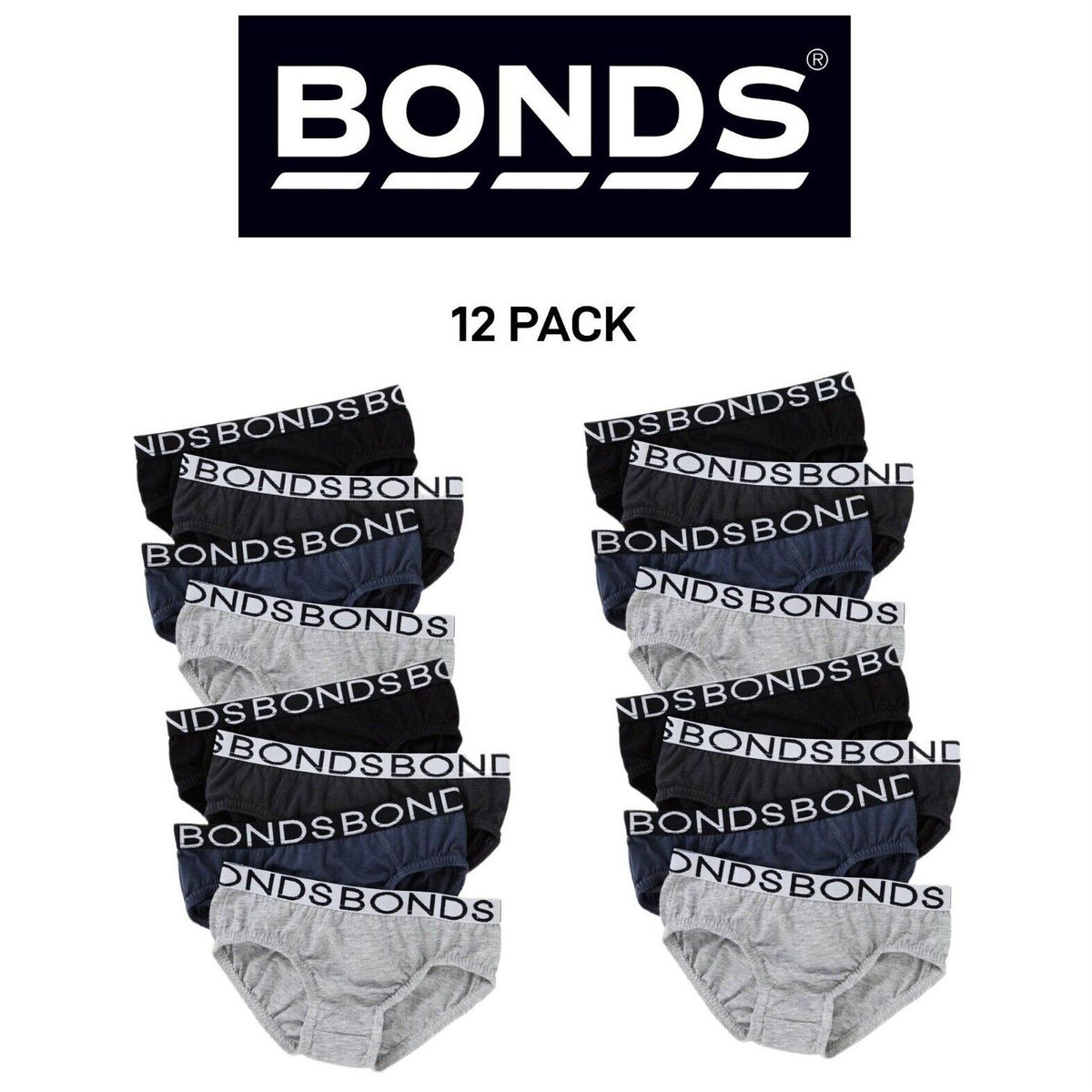 Bonds Boys Brief Underwear Breathable Cotton Rich Fabric 12 Pack UZW14A