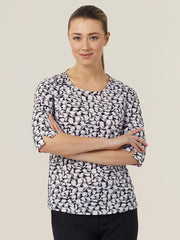 NNT Womens Antibacterial Petal Print 3/4 Sleeve Top Grey CATUFN