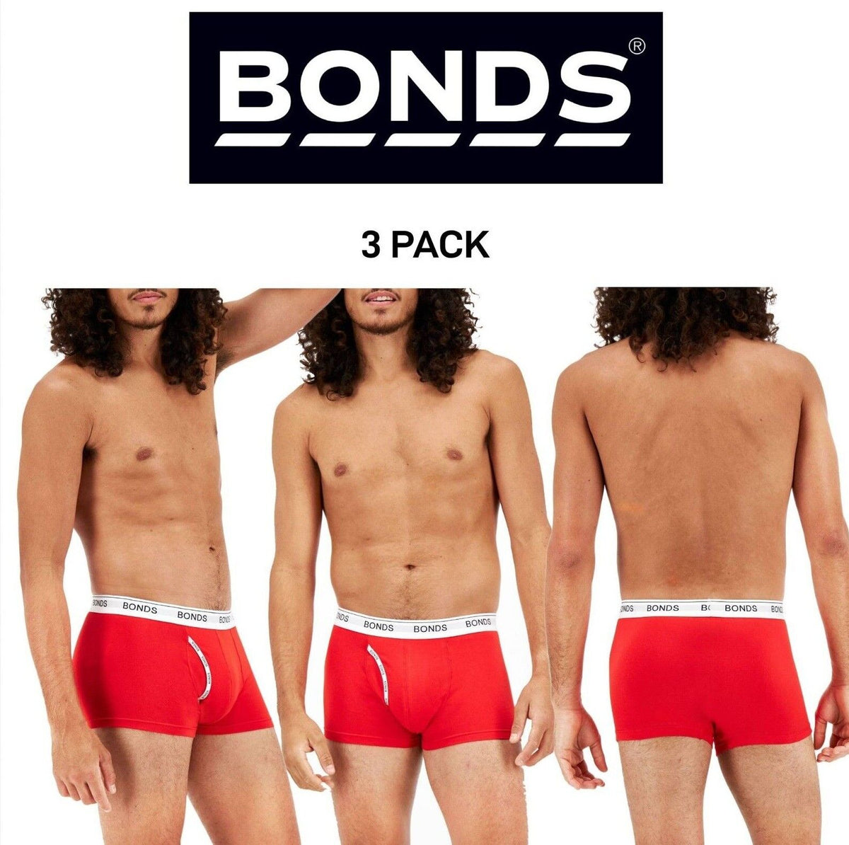Bonds Mens Guyfront Trunk Underwear Seamless Soft Elastic Waistband 3 Pack MZVJ